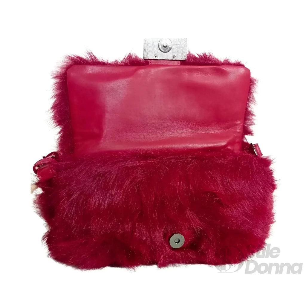 Borsa a Mano in Pelliccia Sintetica Fucsia con Manico e Chiusura Magnetica - Stile Donna Bags