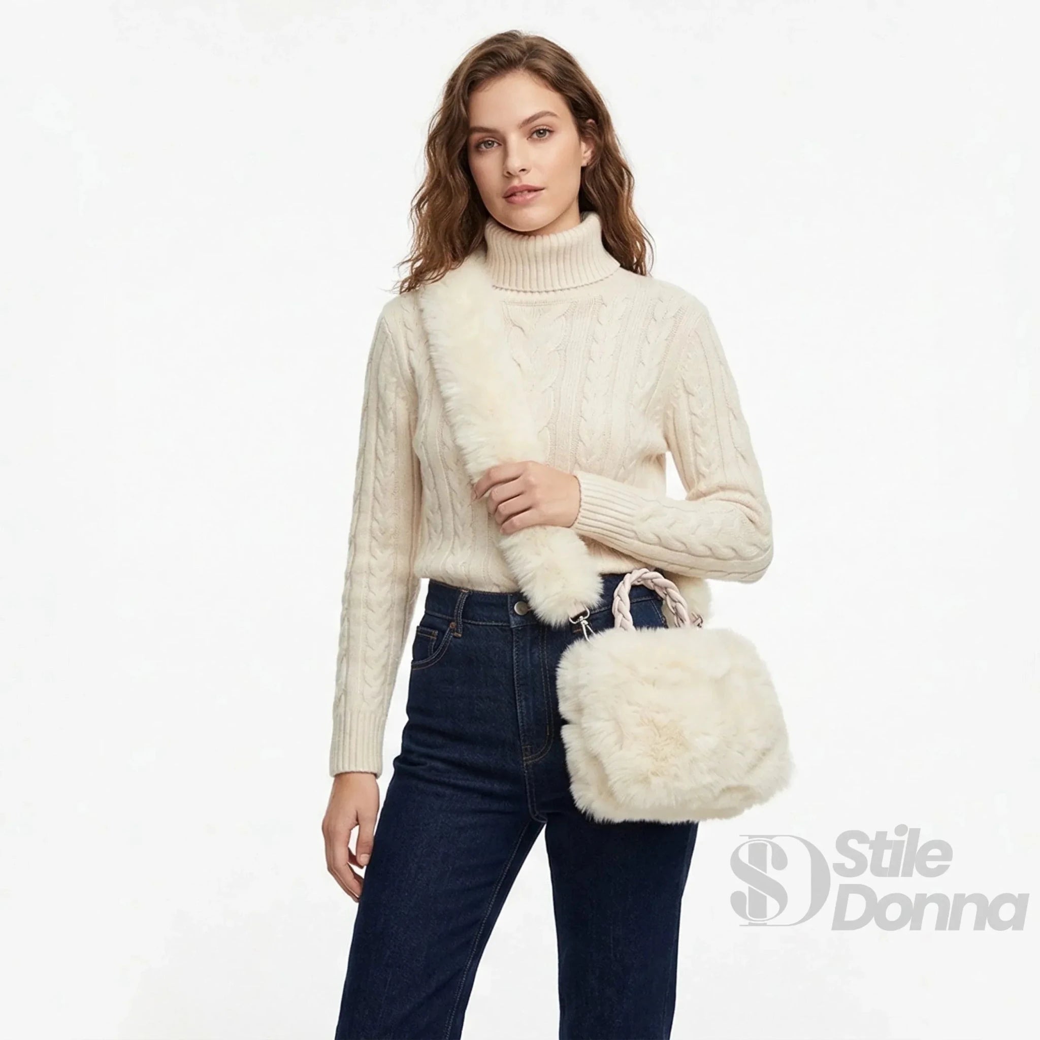 Borsa a Mano in Pelliccia Sintetica con Manico e Chiusura a Cerniera - Stile Donna Bags