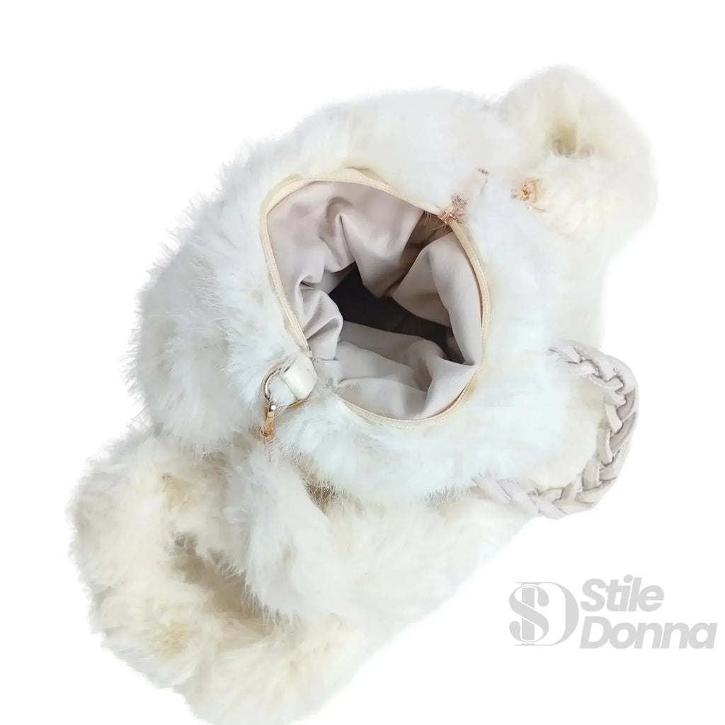 Borsa a Mano in Pelliccia Sintetica con Manico e Chiusura a Cerniera - Stile Donna Bags