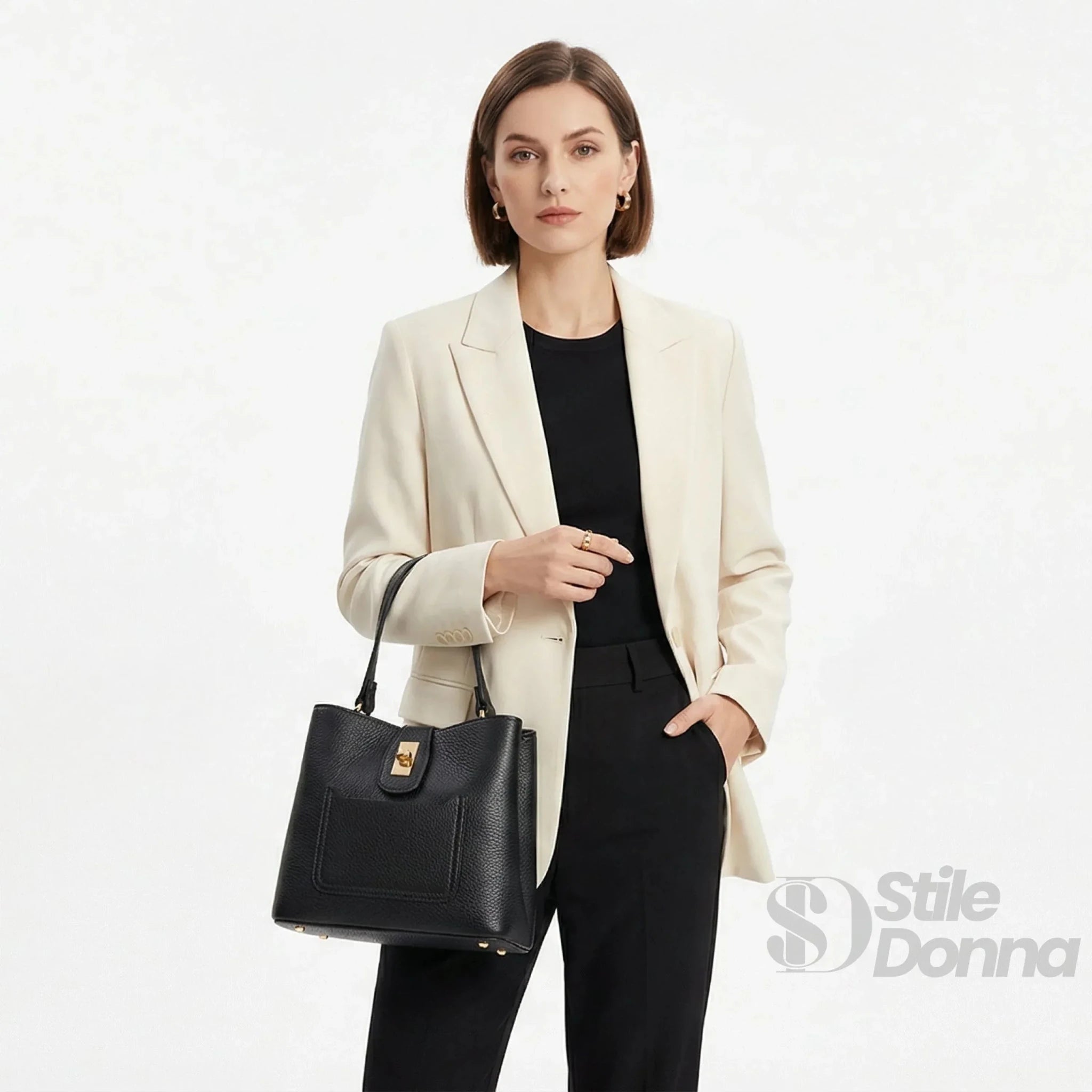 Borsa a Mano in Vera Pelle Italiana con Dettagli Dorati - Stile Donna Bags