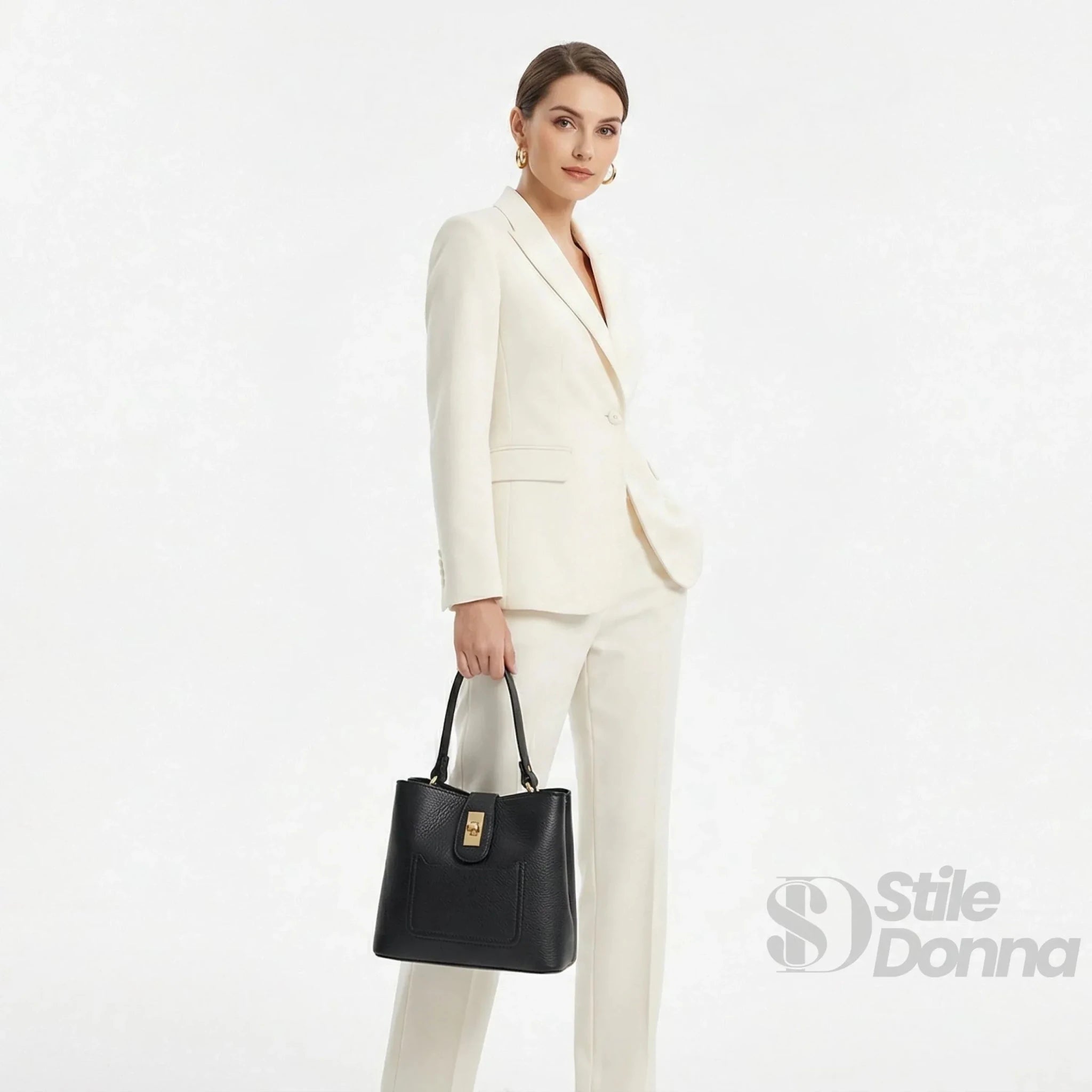 Borsa a Mano in Vera Pelle Italiana con Dettagli Dorati - Stile Donna Bags