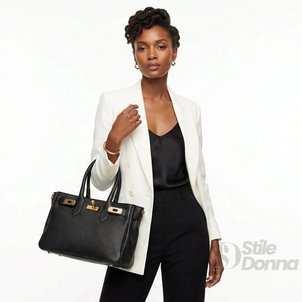Borsa a Mano in Vera Pelle Made in Italy con Hardware Dorato - Stile Donna Bags