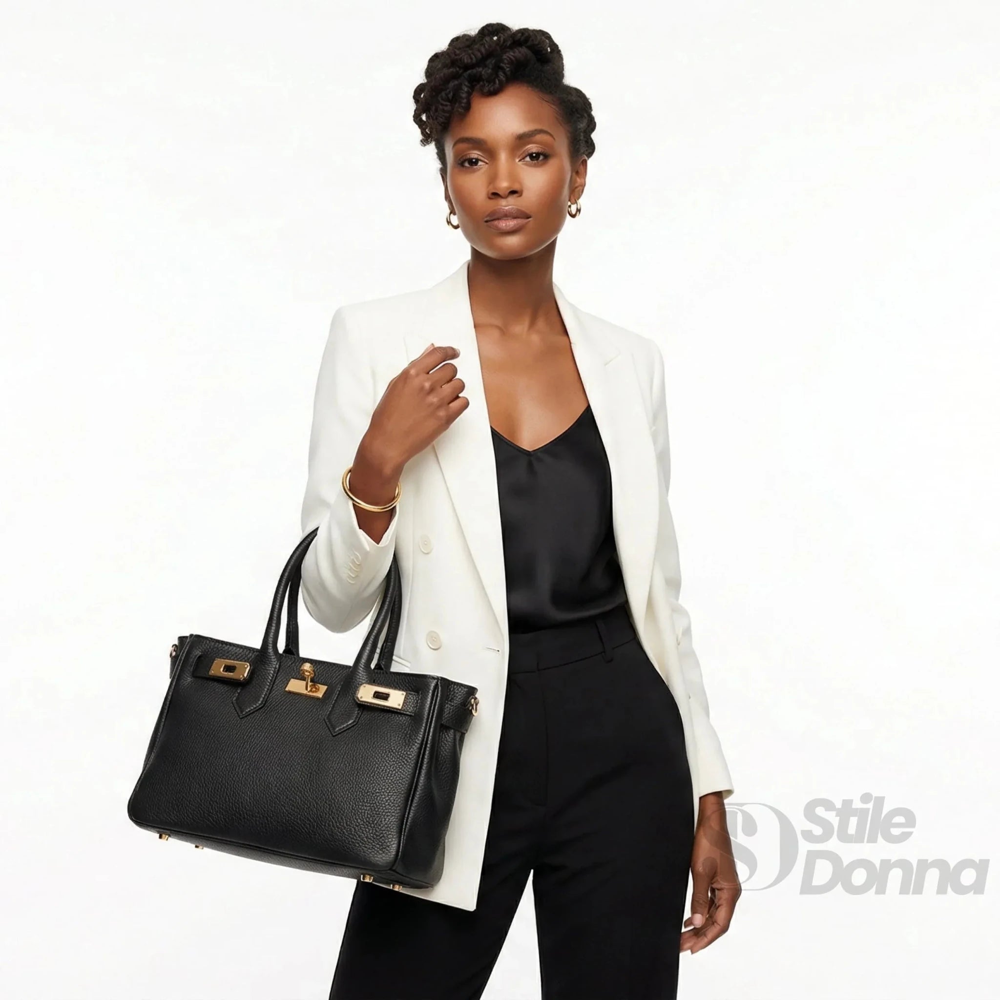 Borsa a Mano in Vera Pelle Made in Italy con Hardware Dorato - Stile Donna Bags
