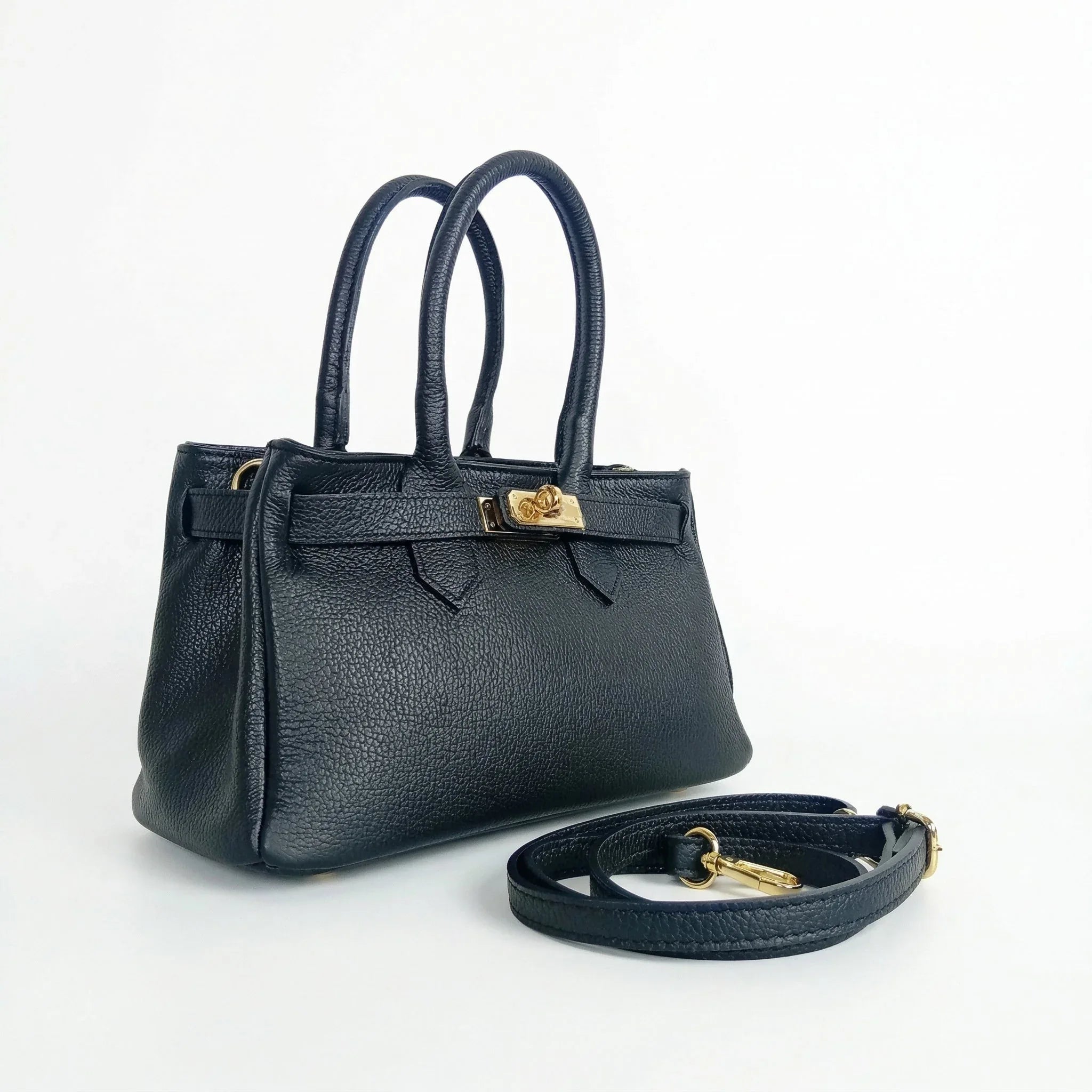 Borsa a Mano in Vera Pelle Made in Italy con Hardware Dorato - Stile Donna Bags