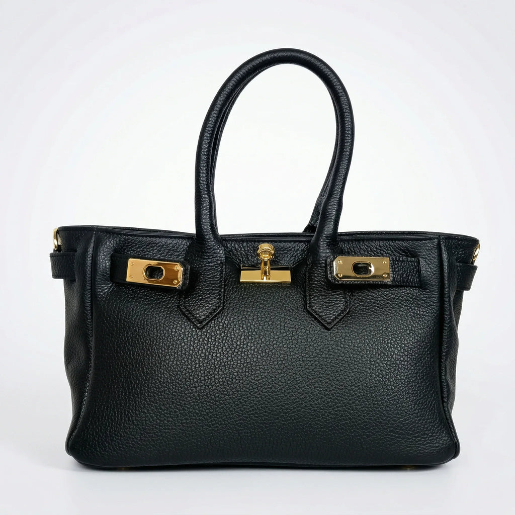 Borsa a Mano in Vera Pelle Made in Italy con Hardware Dorato - Stile Donna Bags