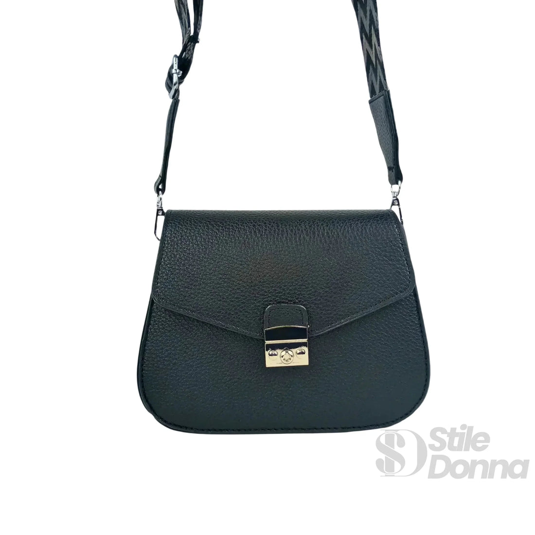 Stile Donna Bags - Crna torba sa preklopom i srebrnom kopčom