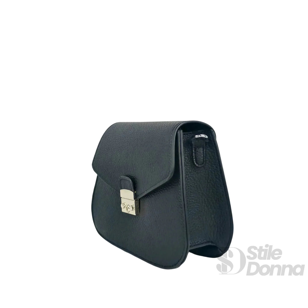 Borsa a Patta in Ecopelle Nera con Chiusura Argento - Stile Donna Bags
