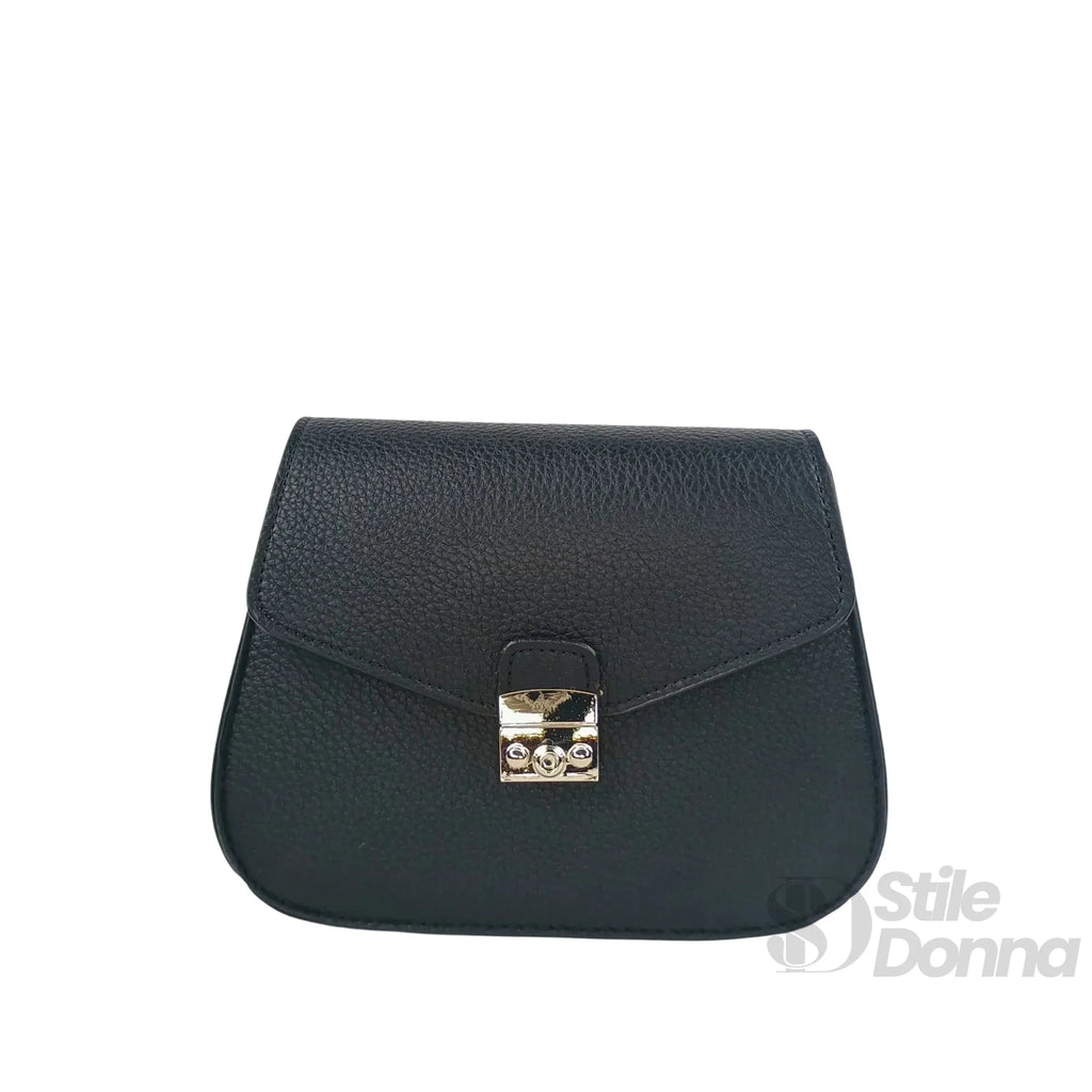 Borsa a Patta in Ecopelle Nera con Chiusura Argento - Stile Donna Bags