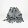 Borsa a Secchiello in Pelle Scamosciata con Frange e Tracolla Regolabile - Stile Donna Bags