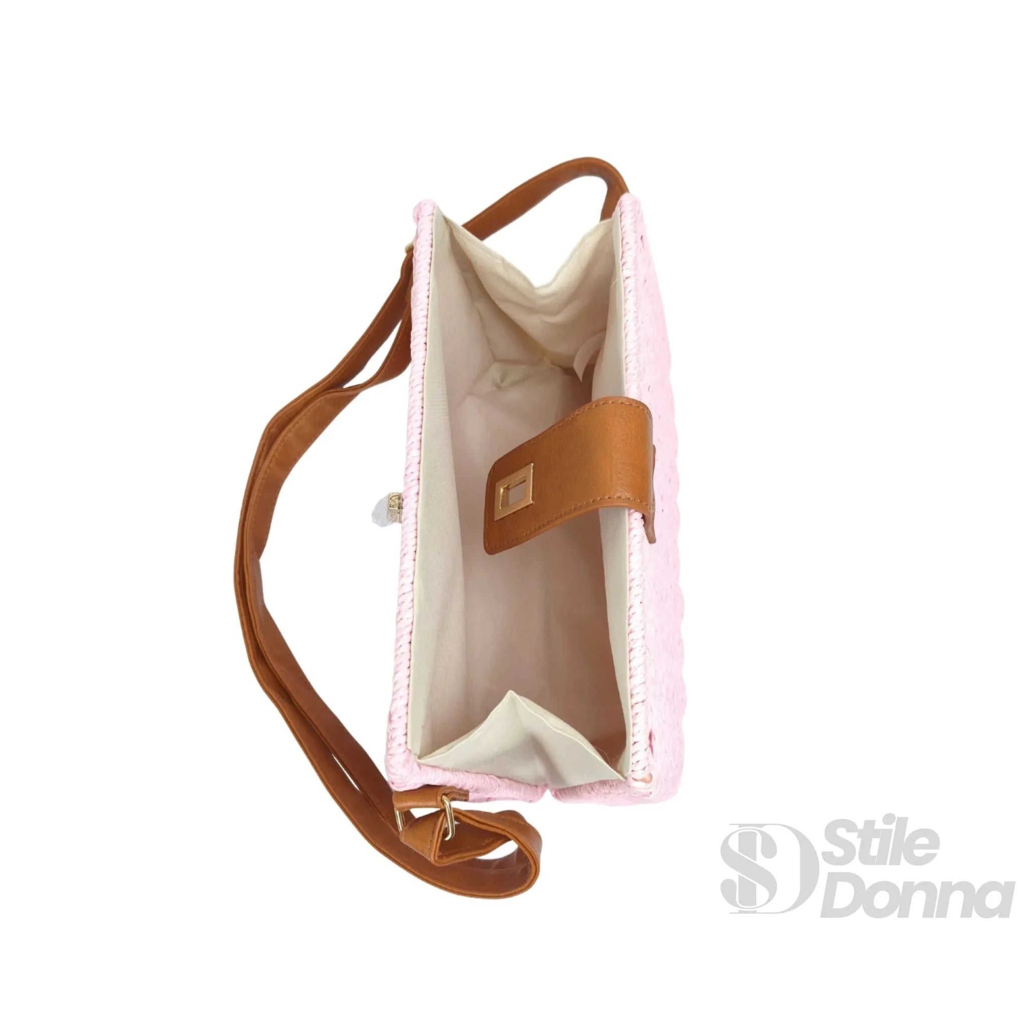 Borsa a Spalla Intrecciata in Paglia con Tracolla Ecopelle e Dettagli Dorati - Stile Donna Bags