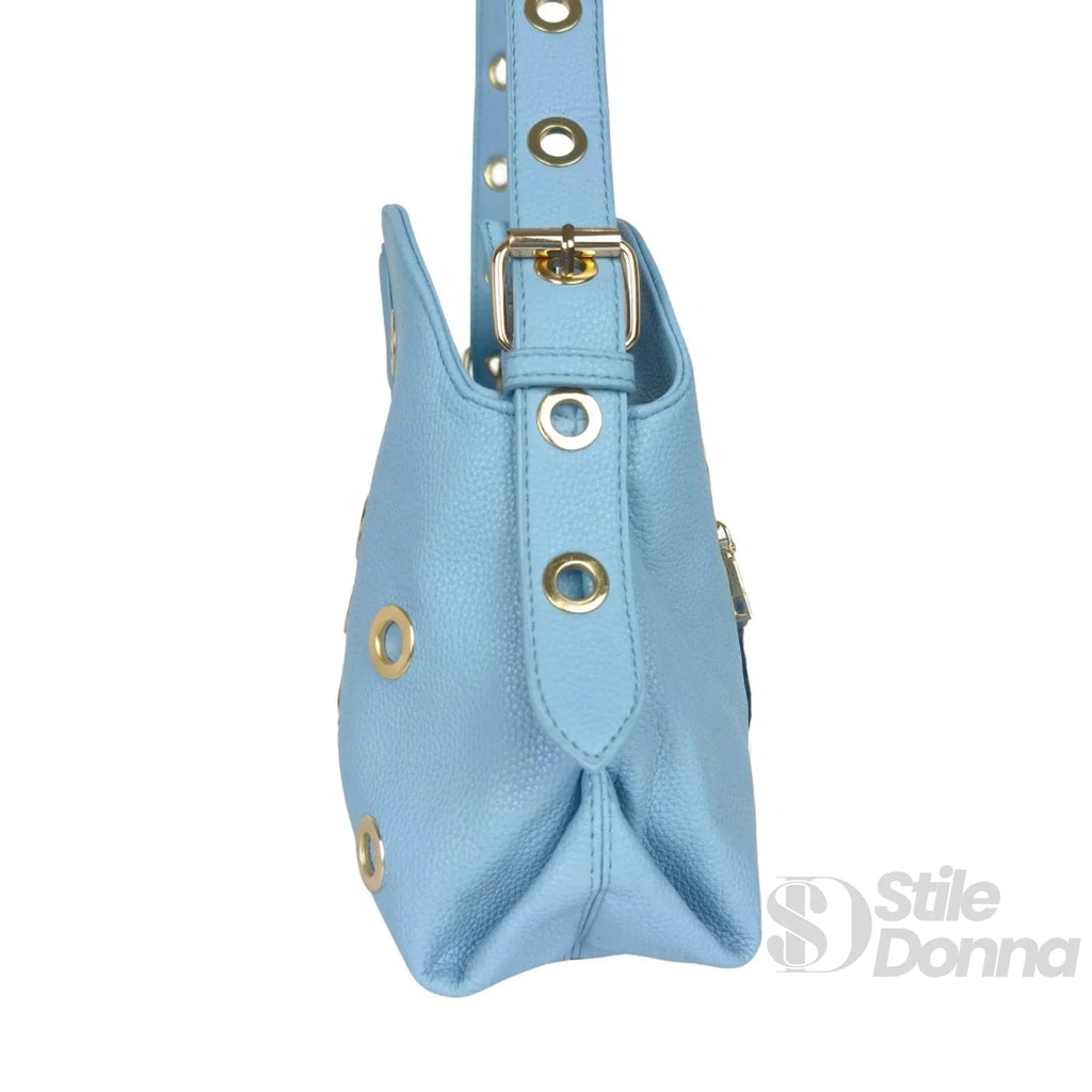 Borsa a Spalla con Occhielli Circolari Dorati in Ecopelle - Stile Donna Bags