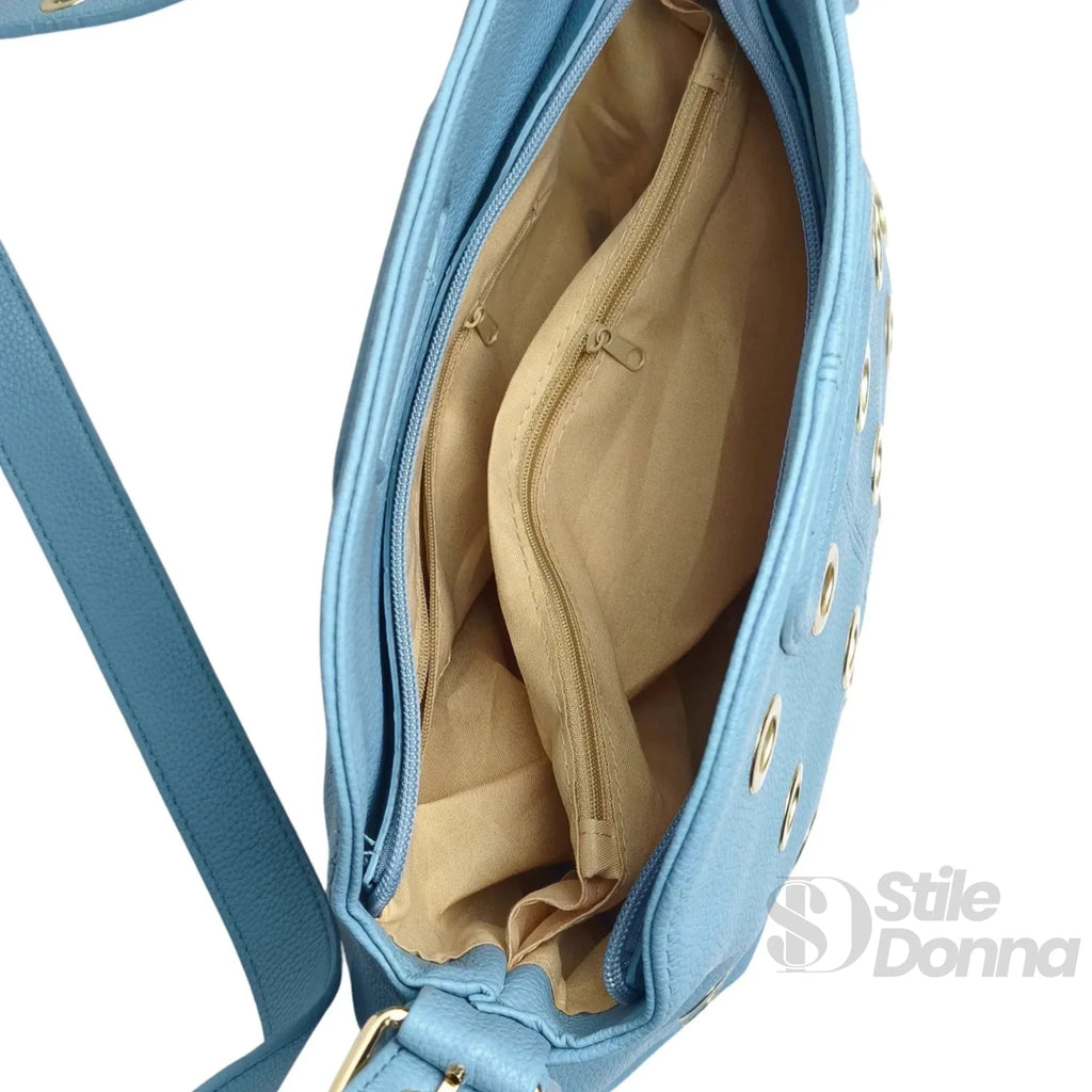 Borsa a Spalla con Occhielli Circolari Dorati in Ecopelle - Stile Donna Bags