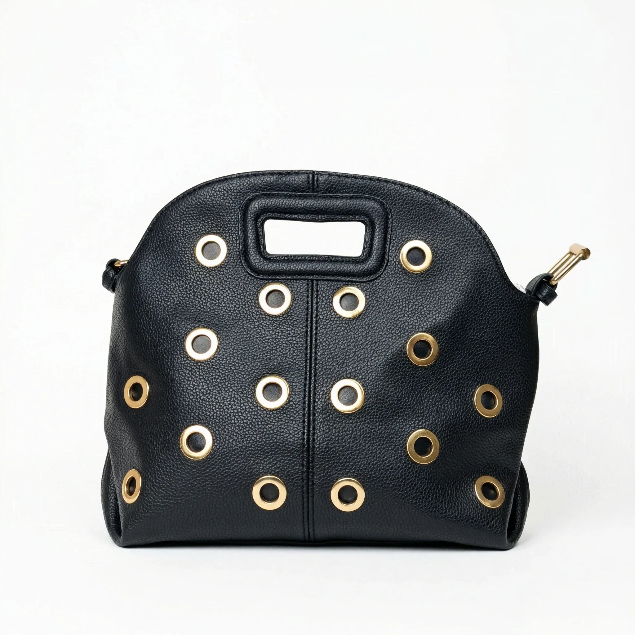 Borsa a Spalla con Occhielli Circolari Dorati in Ecopelle - Stile Donna Bags