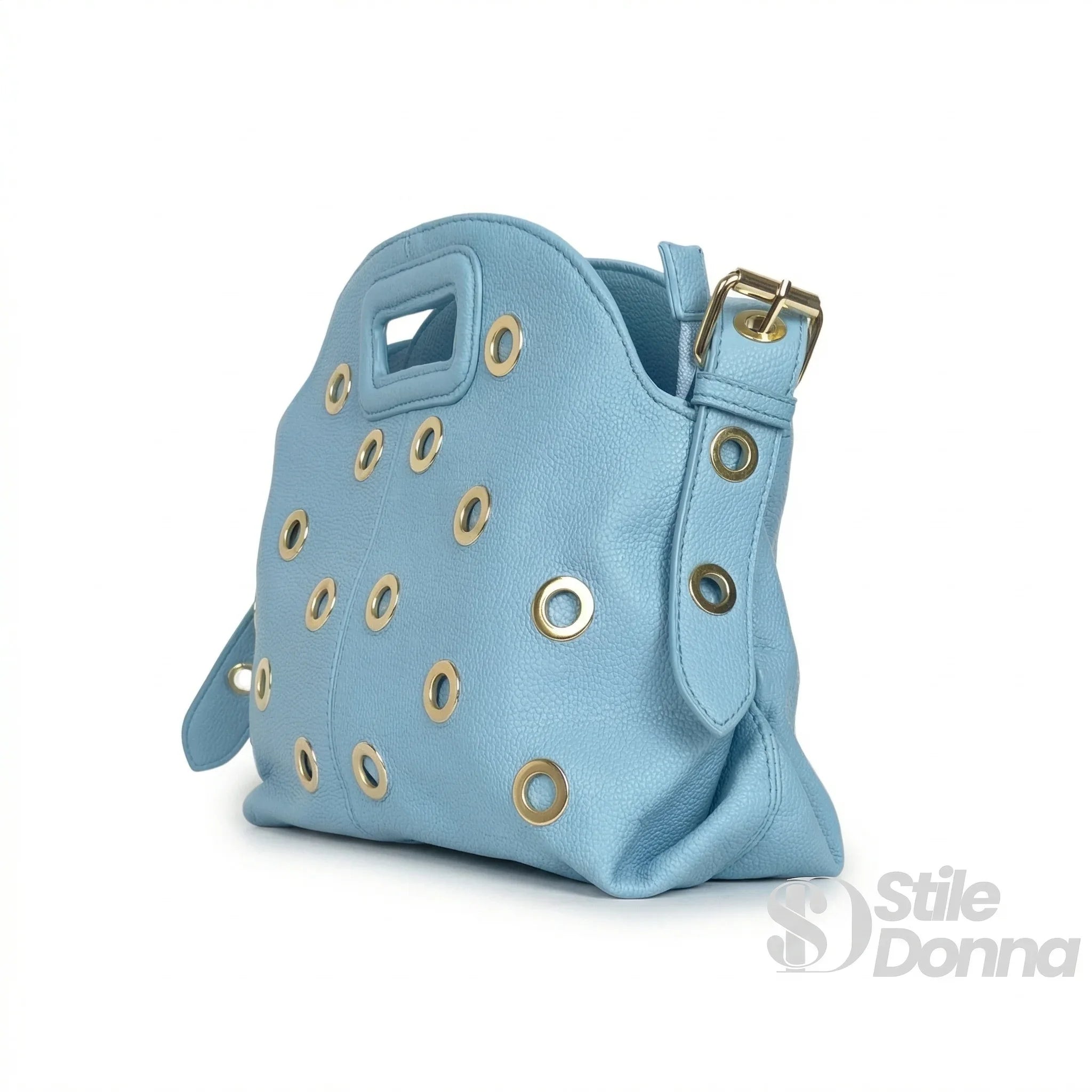 Borsa a Spalla con Occhielli Circolari Dorati in Ecopelle - Stile Donna Bags