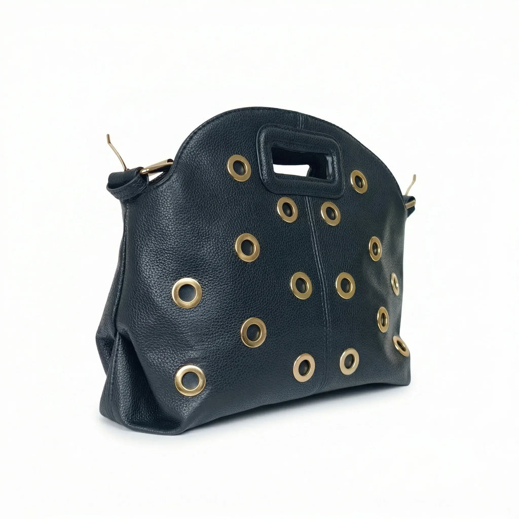 Borsa a Spalla con Occhielli Circolari Dorati in Ecopelle - Stile Donna Bags