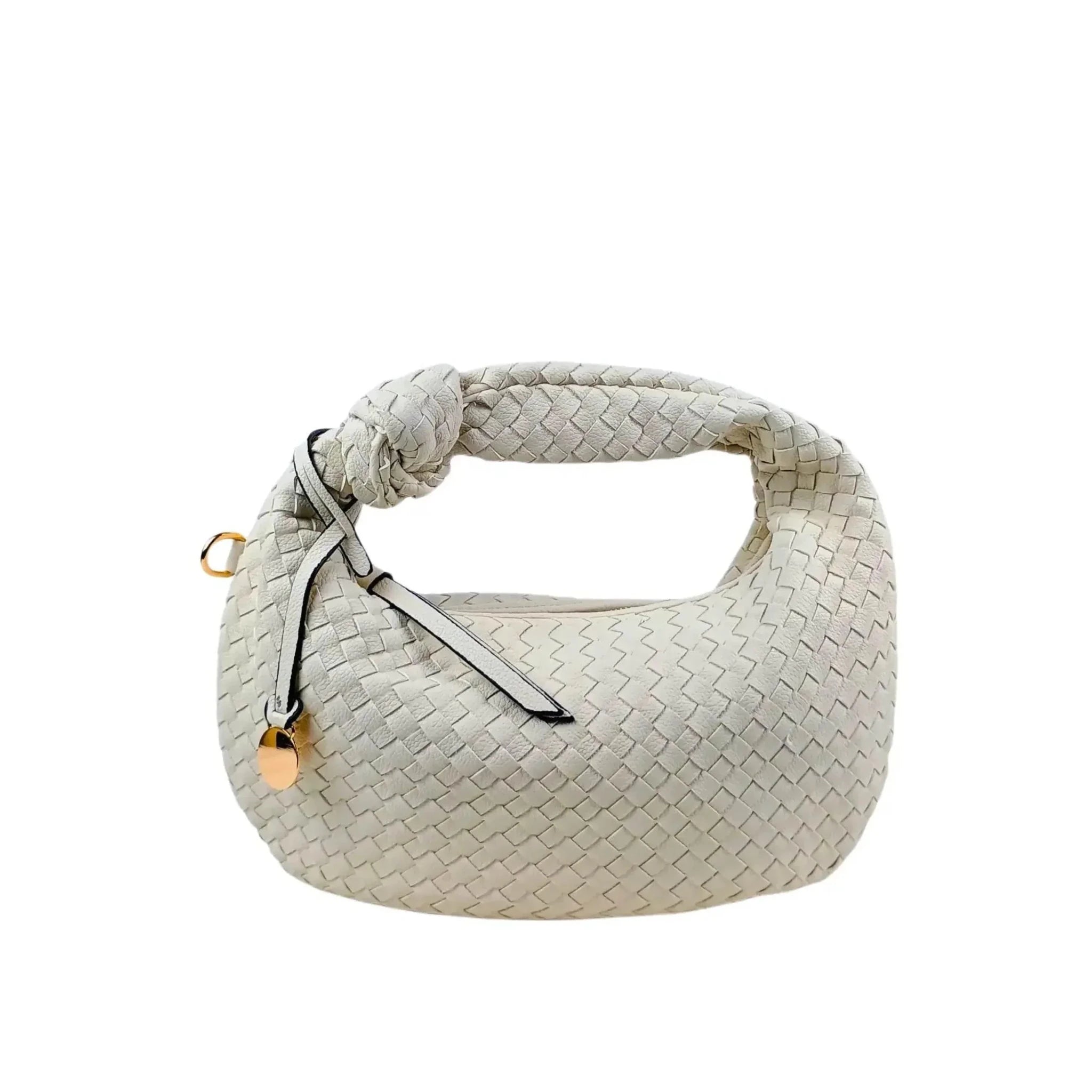 Borsa a Spalla in Ecopelle Intrecciata con Manico a Nodo e Accessori Dorati - Stile Donna Bags