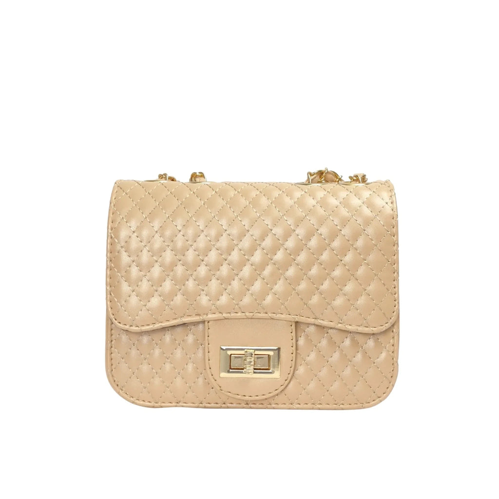 Borsa a Tracolla Beige con Catena Intrecciata in Ecopelle - Stile Donna Bags