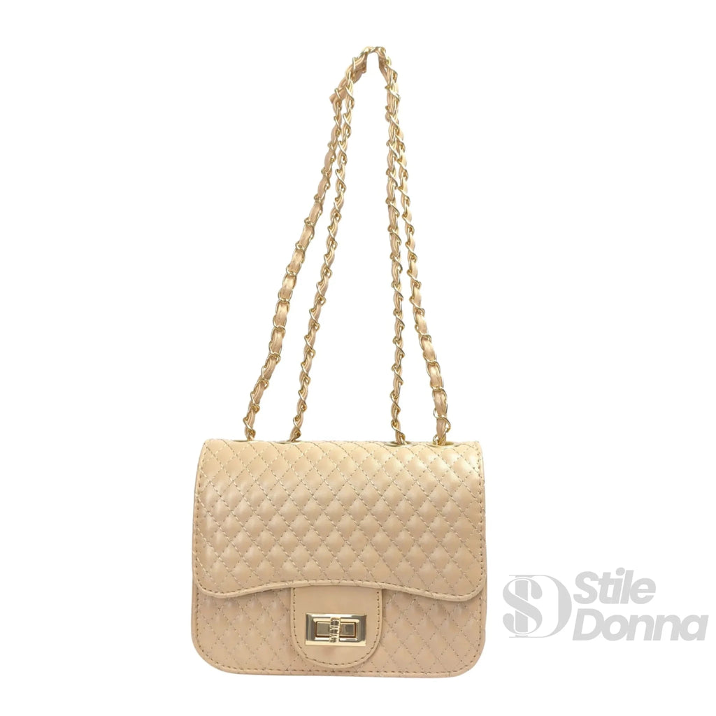 Borsa a Tracolla Beige con Catena Intrecciata in Ecopelle - Stile Donna Bags