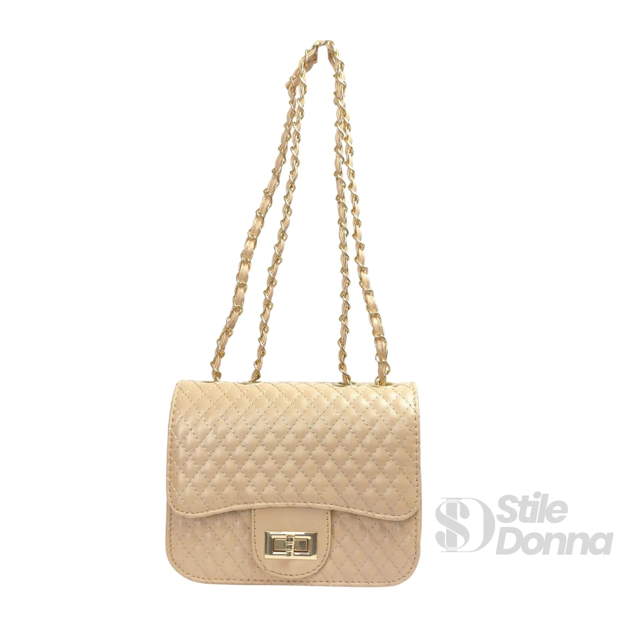 Borsa a Tracolla Beige con Catena Intrecciata in Ecopelle - Stile Donna Bags