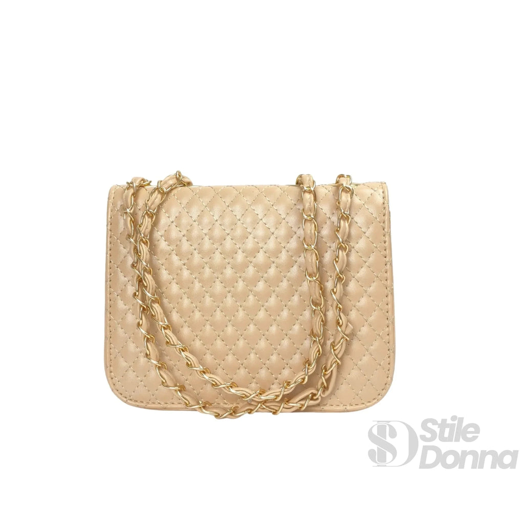 Borsa a Tracolla Beige con Catena Intrecciata in Ecopelle - Stile Donna Bags