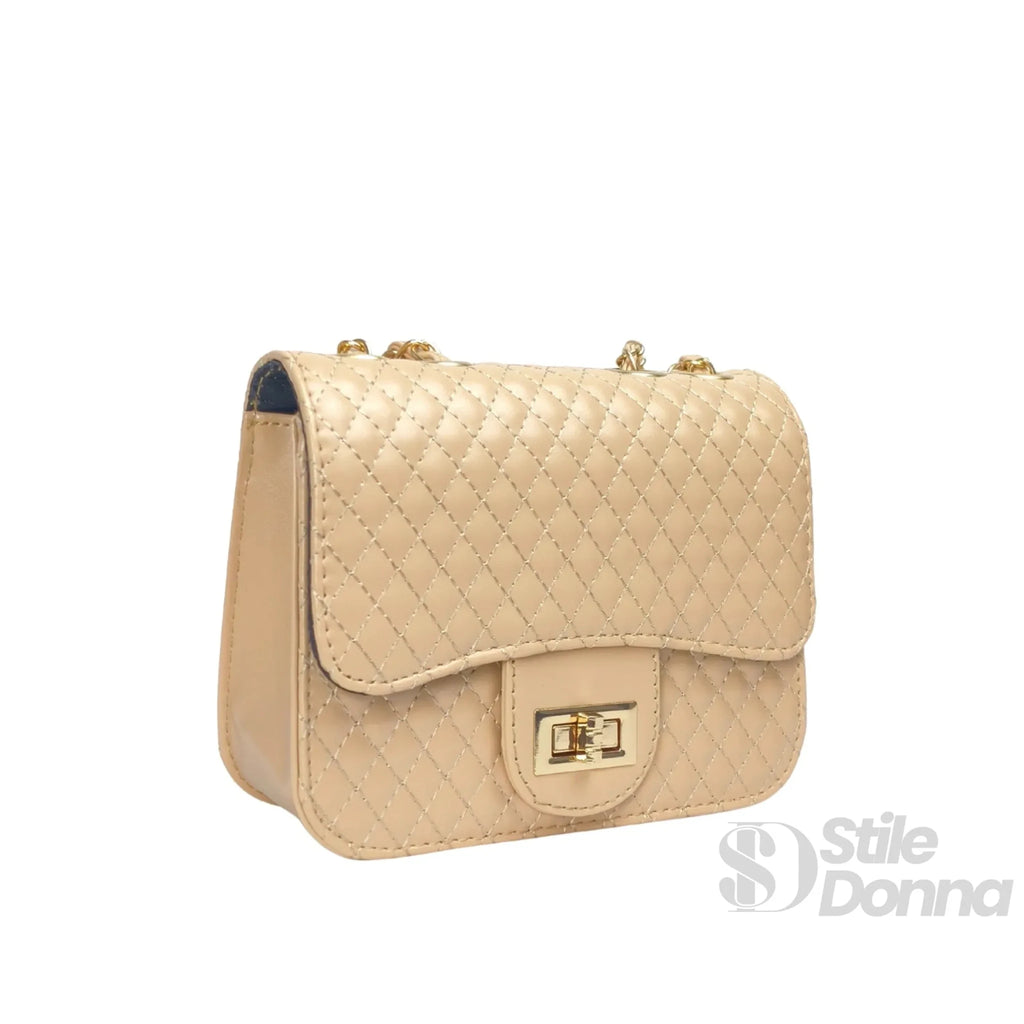 Borsa a Tracolla Beige con Catena Intrecciata in Ecopelle - Stile Donna Bags