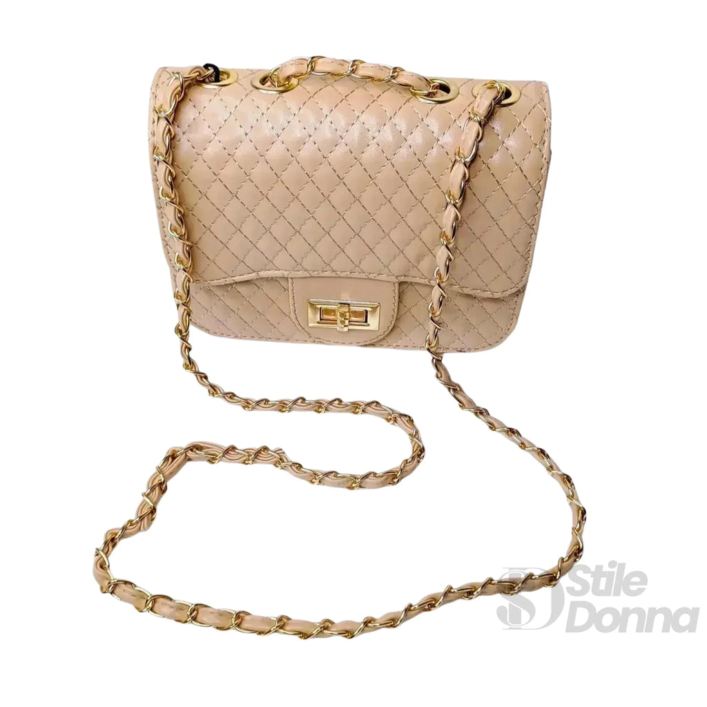 Borsa a Tracolla Beige con Catena Intrecciata in Ecopelle - Stile Donna Bags