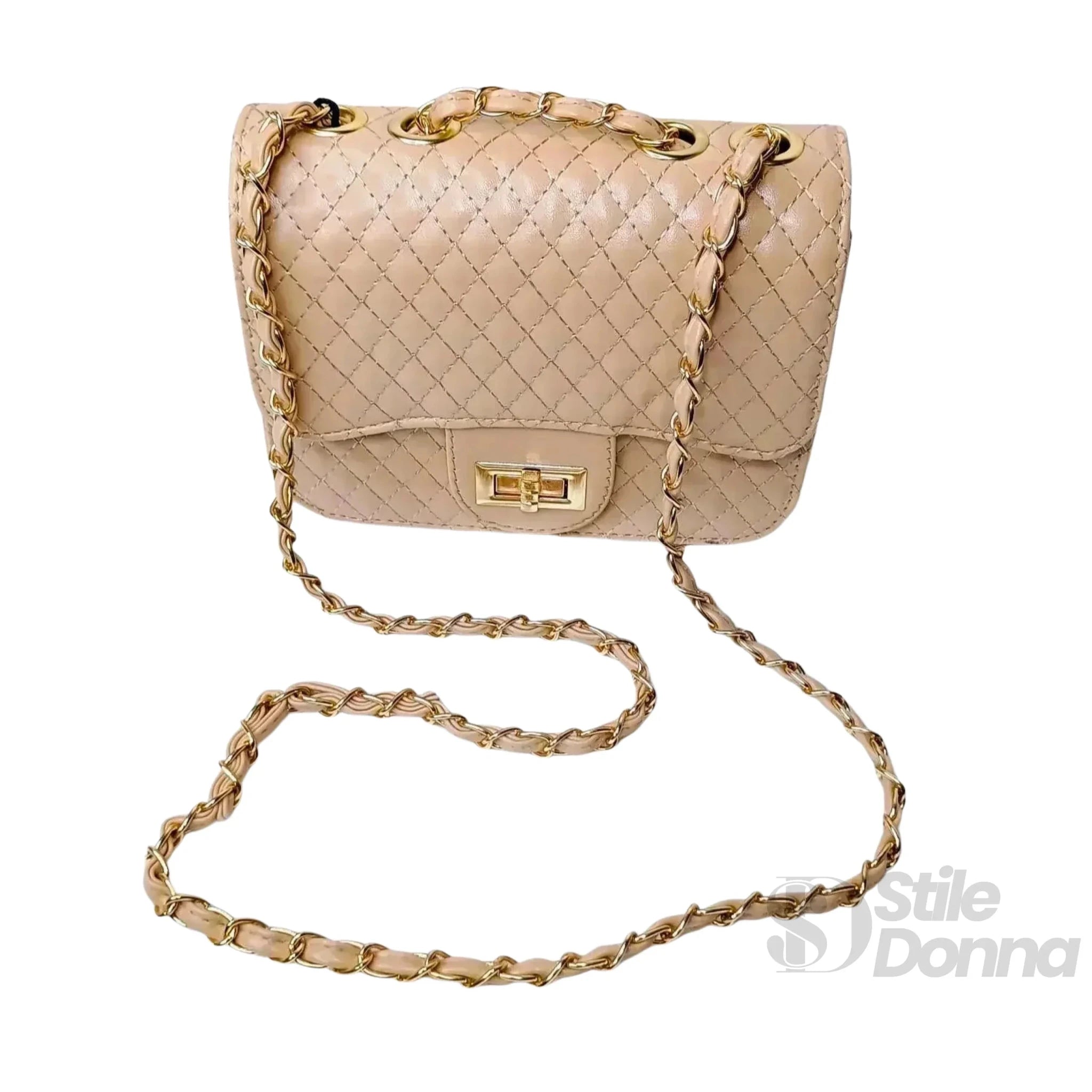 Borsa a Tracolla Beige con Catena Intrecciata in Ecopelle - Stile Donna Bags
