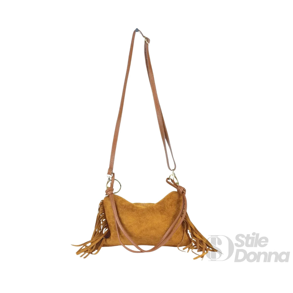 Borsa a Tracolla Camilla Boho in Pelle Scamosciata con Frange - Stile Donna Bags