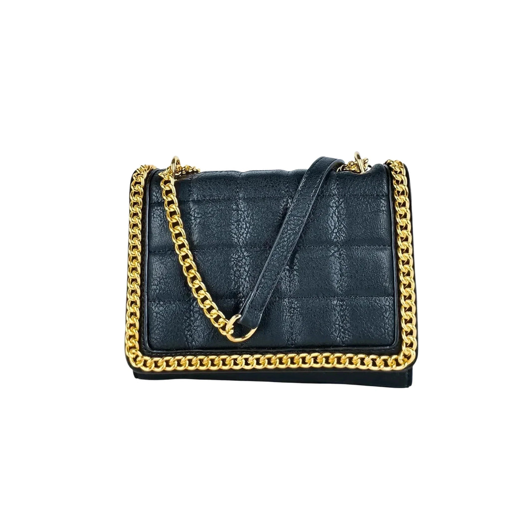 Borsa a Tracolla Nera Trapuntata in Ecopelle con Catena Dorata - Stile Donna Bags