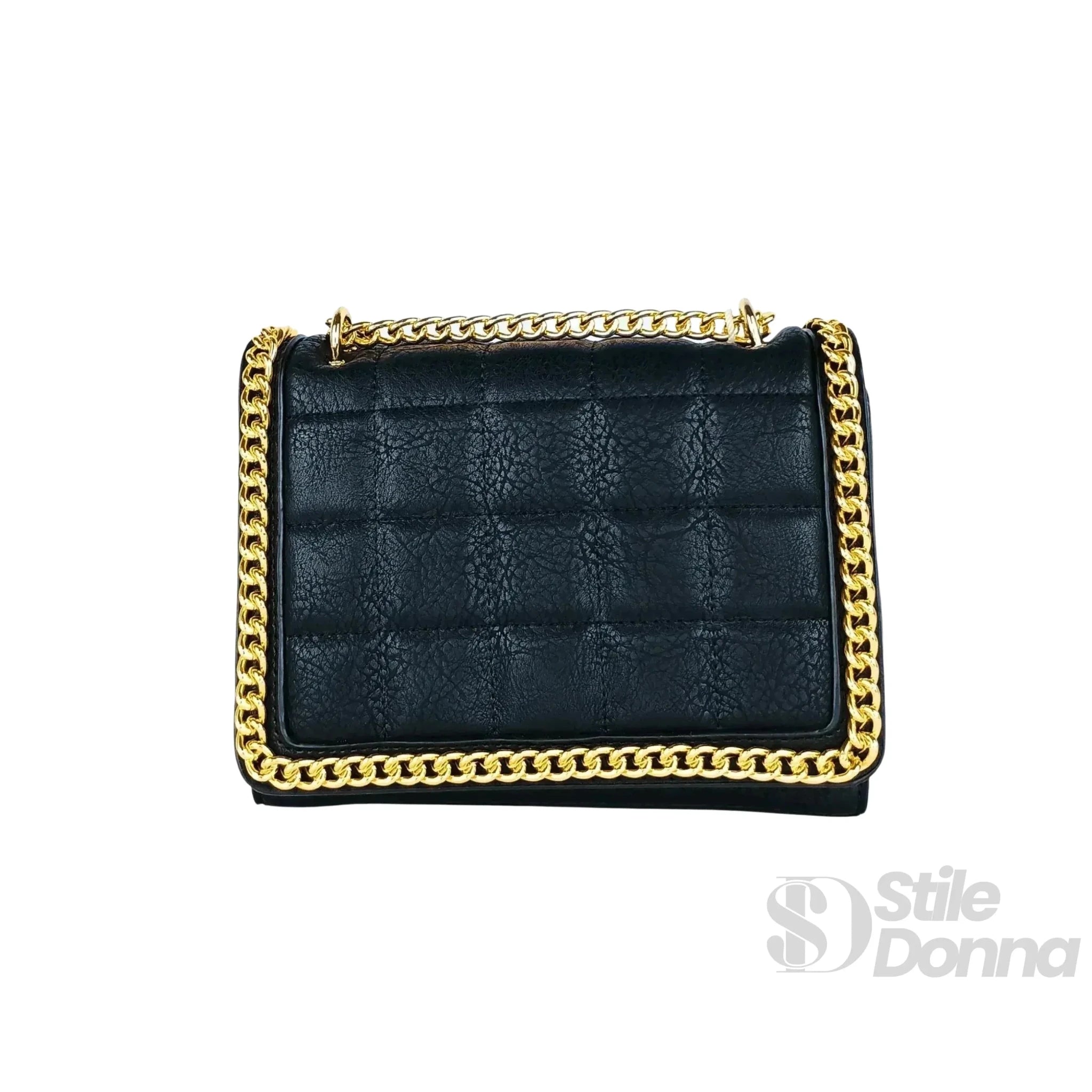 Borsa a Tracolla Nera Trapuntata in Ecopelle con Catena Dorata - Stile Donna Bags