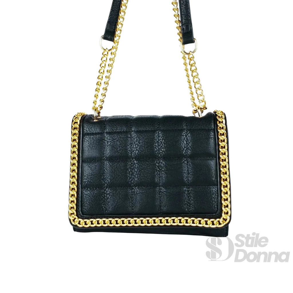 Borsa a Tracolla Nera Trapuntata in Ecopelle con Catena Dorata - Stile Donna Bags