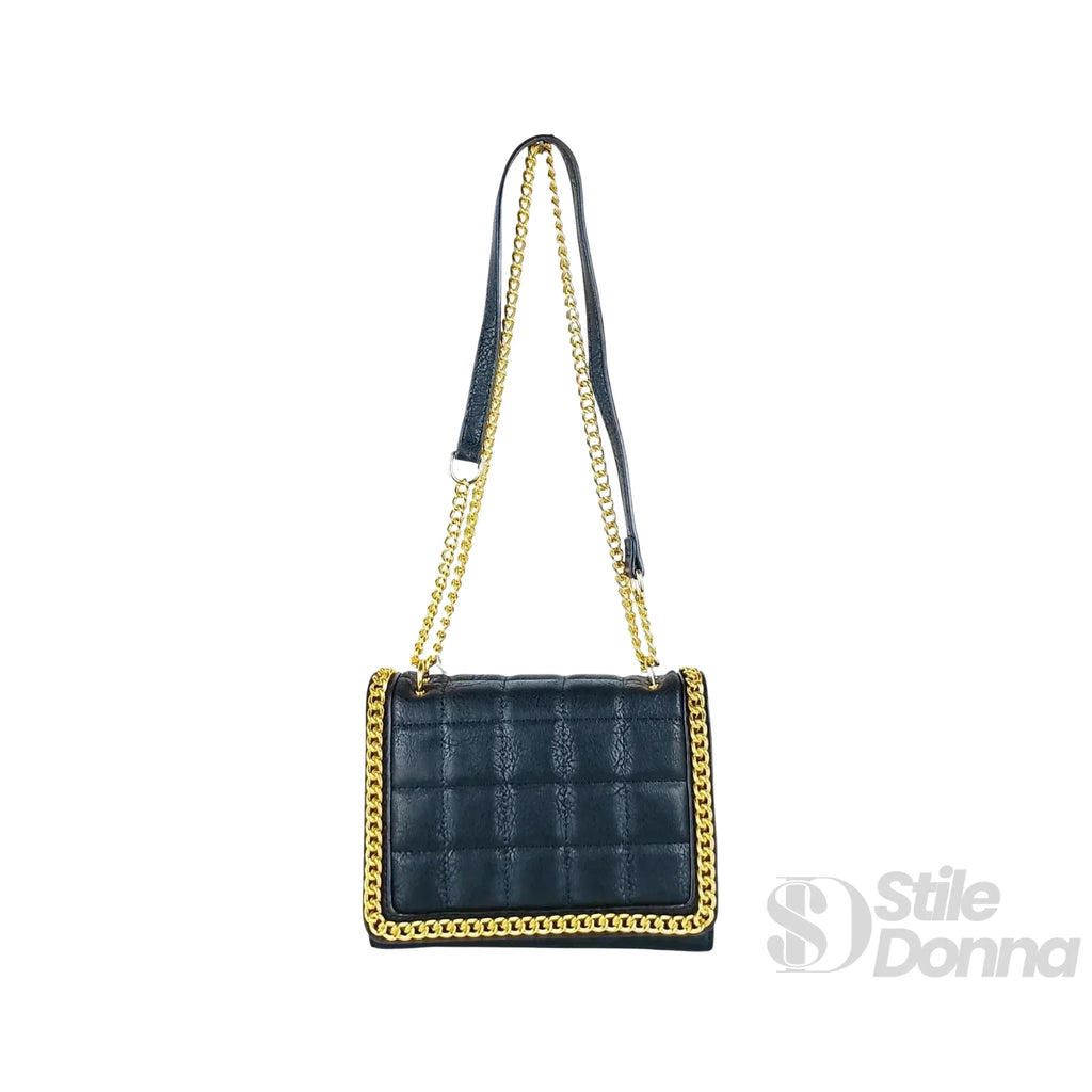 Borsa a Tracolla Nera Trapuntata in Ecopelle con Catena Dorata - Stile Donna Bags