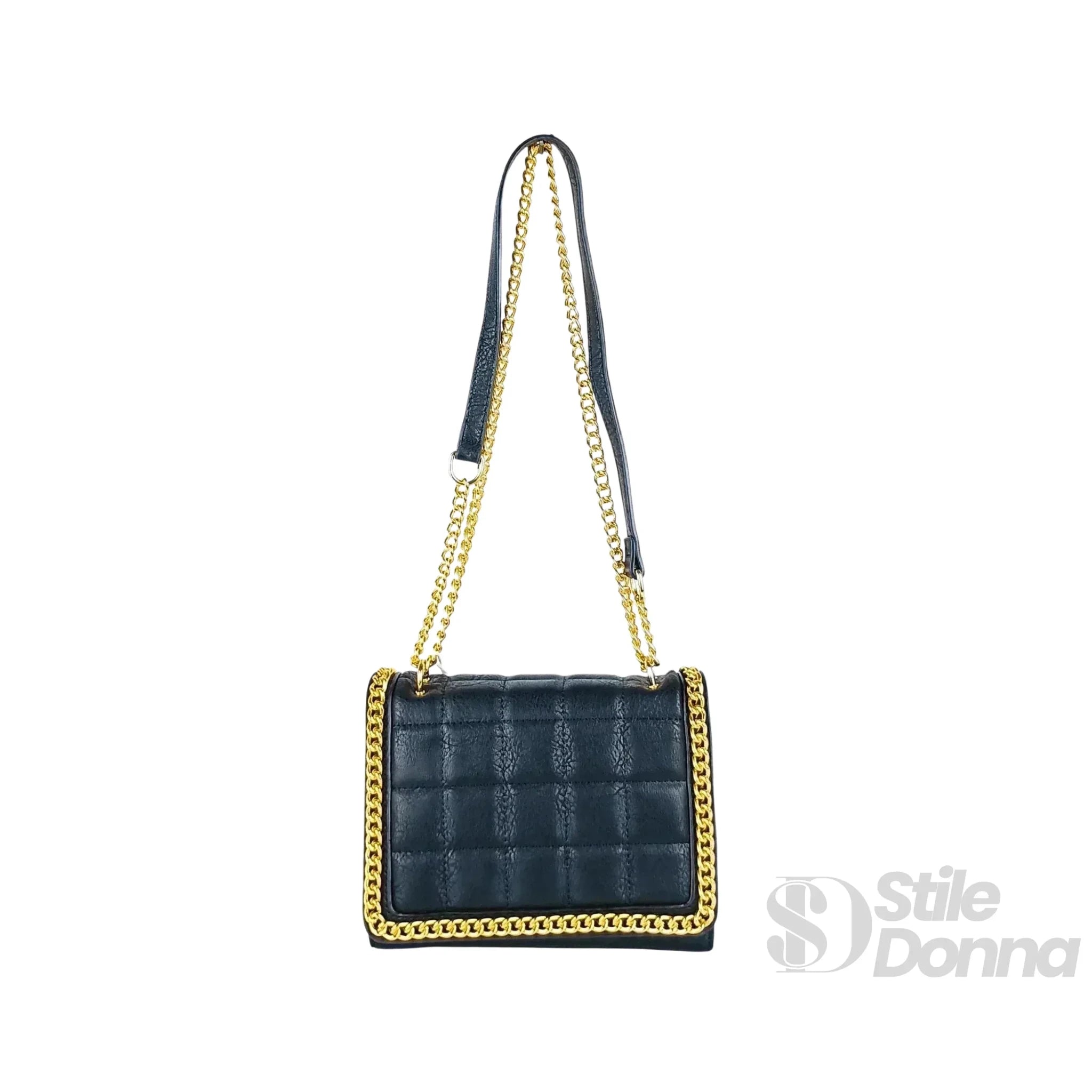 Borsa a Tracolla Nera Trapuntata in Ecopelle con Catena Dorata - Stile Donna Bags