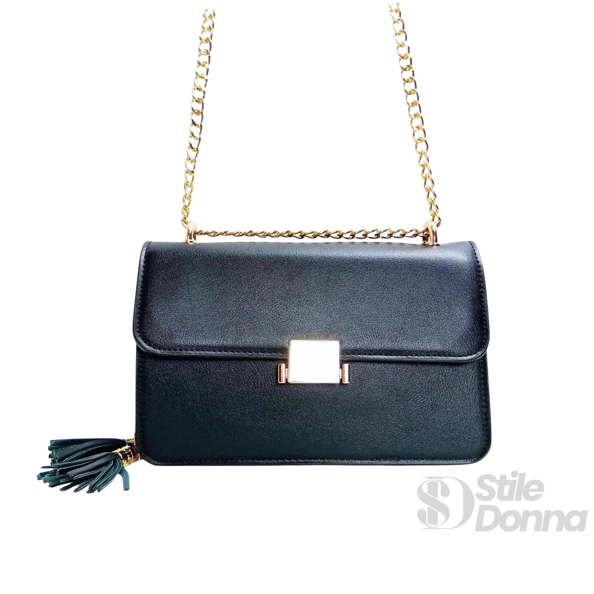 Borsa a Tracolla Vallo in Ecopelle Nera con Finiture Dorate - Stile Donna Bags