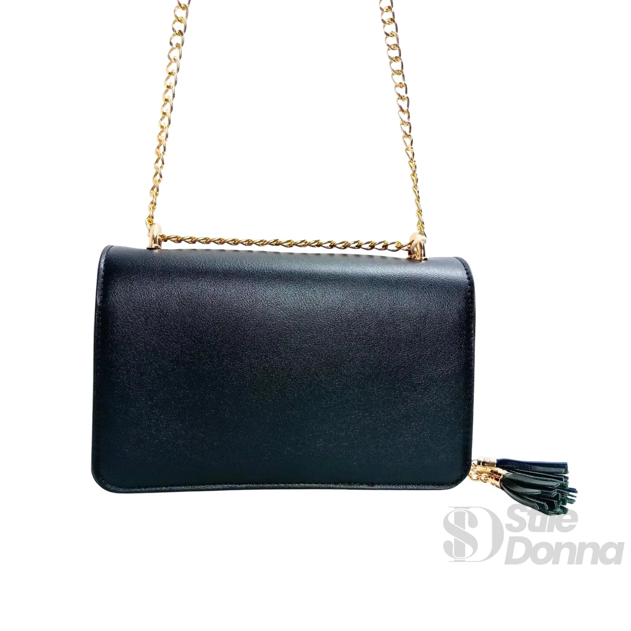 Borsa a Tracolla Vallo in Ecopelle Nera con Finiture Dorate - Stile Donna Bags