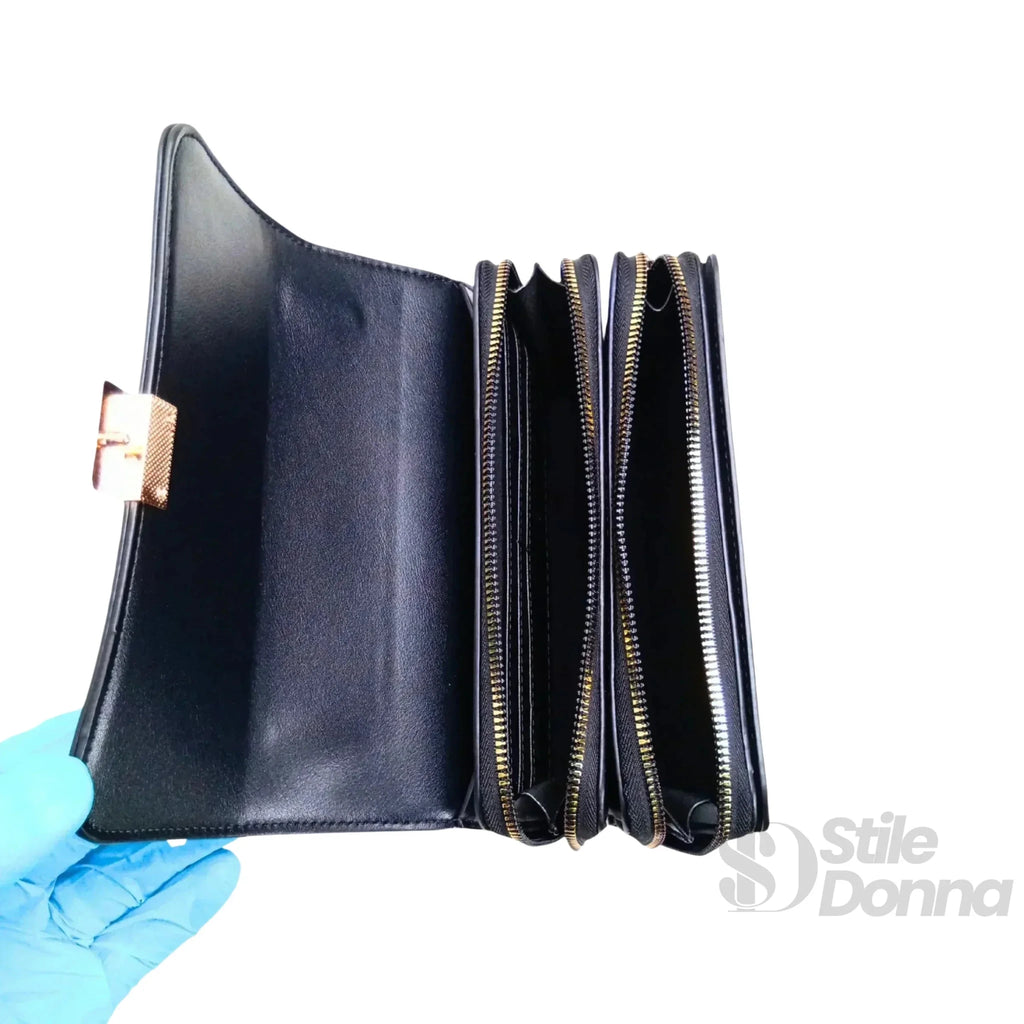 Borsa a Tracolla Vallo in Ecopelle Nera con Finiture Dorate - Stile Donna Bags