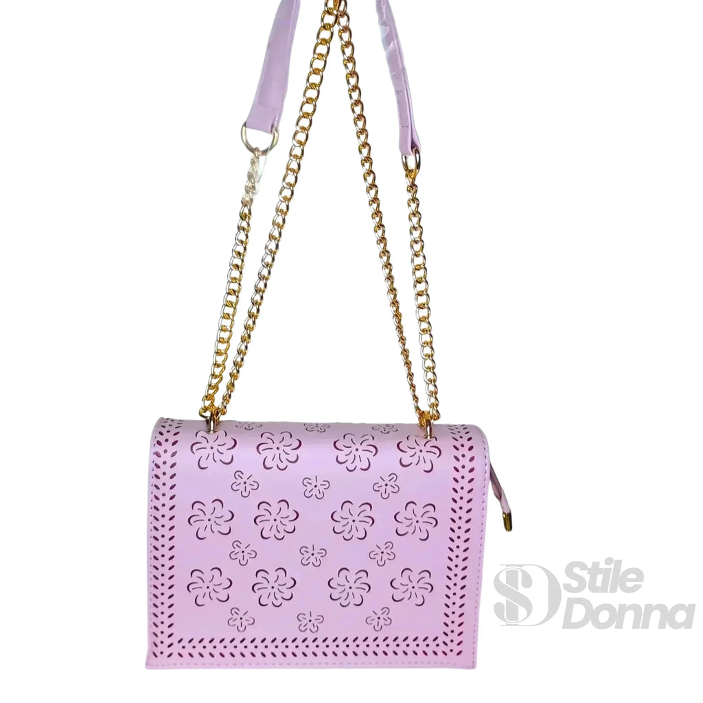 Borsa a Tracolla Viola con Catena Dorata in Ecopelle - Stile Donna Bags
