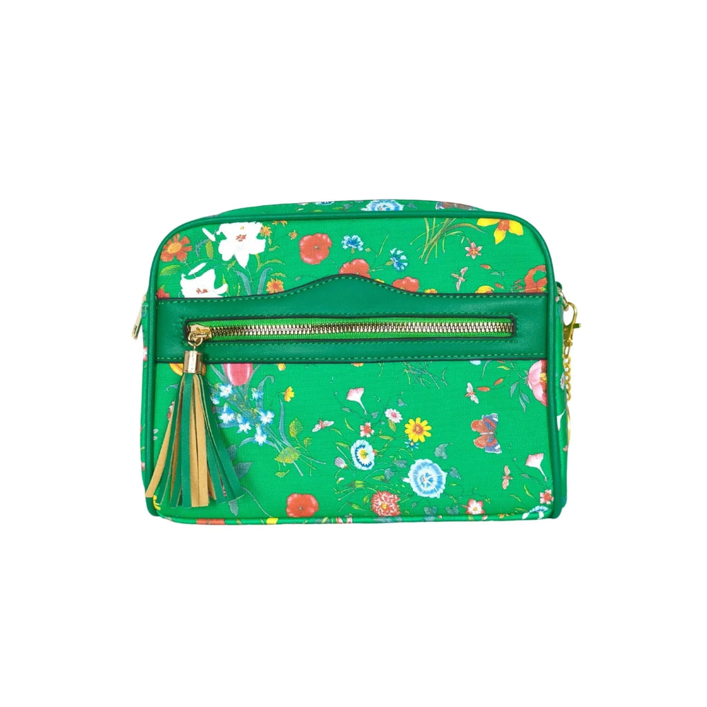 Borsa a Tracolla con Stampa Floreale Verde in Ecopelle - Stile Donna Bags