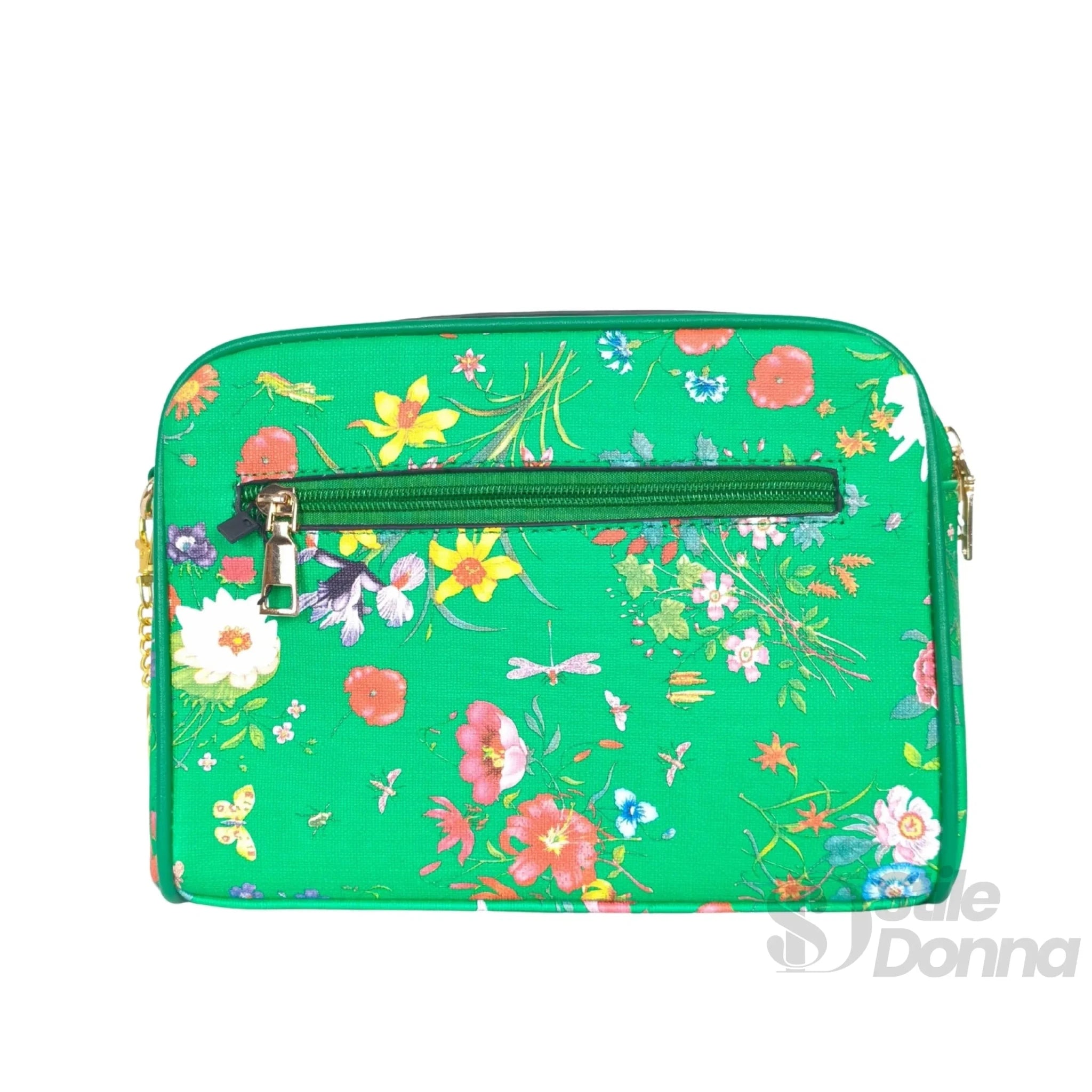Borsa a Tracolla con Stampa Floreale Verde in Ecopelle - Stile Donna Bags