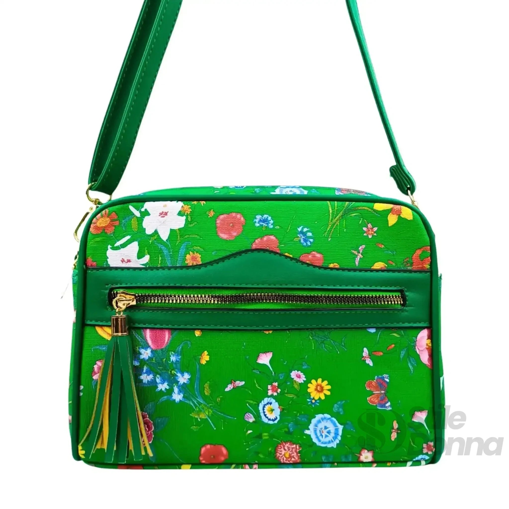 Borsa a Tracolla con Stampa Floreale Verde in Ecopelle - Stile Donna Bags