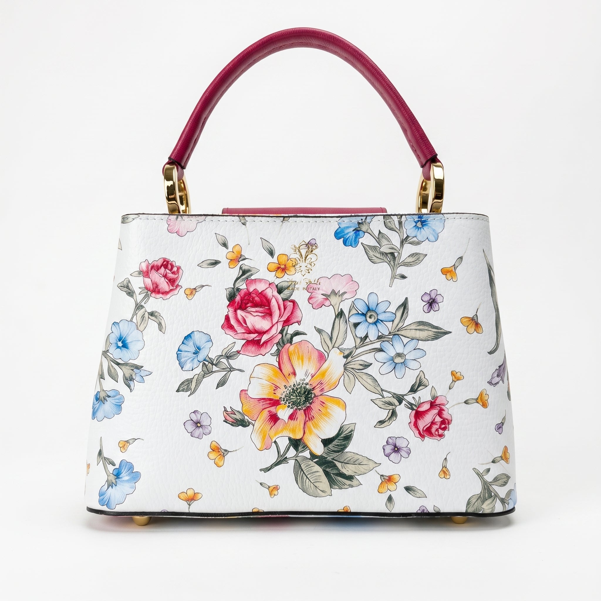 Borsa a Tracolla con Stampa Floreale in Vera Pelle Made in Italy - Stile Donna Bags