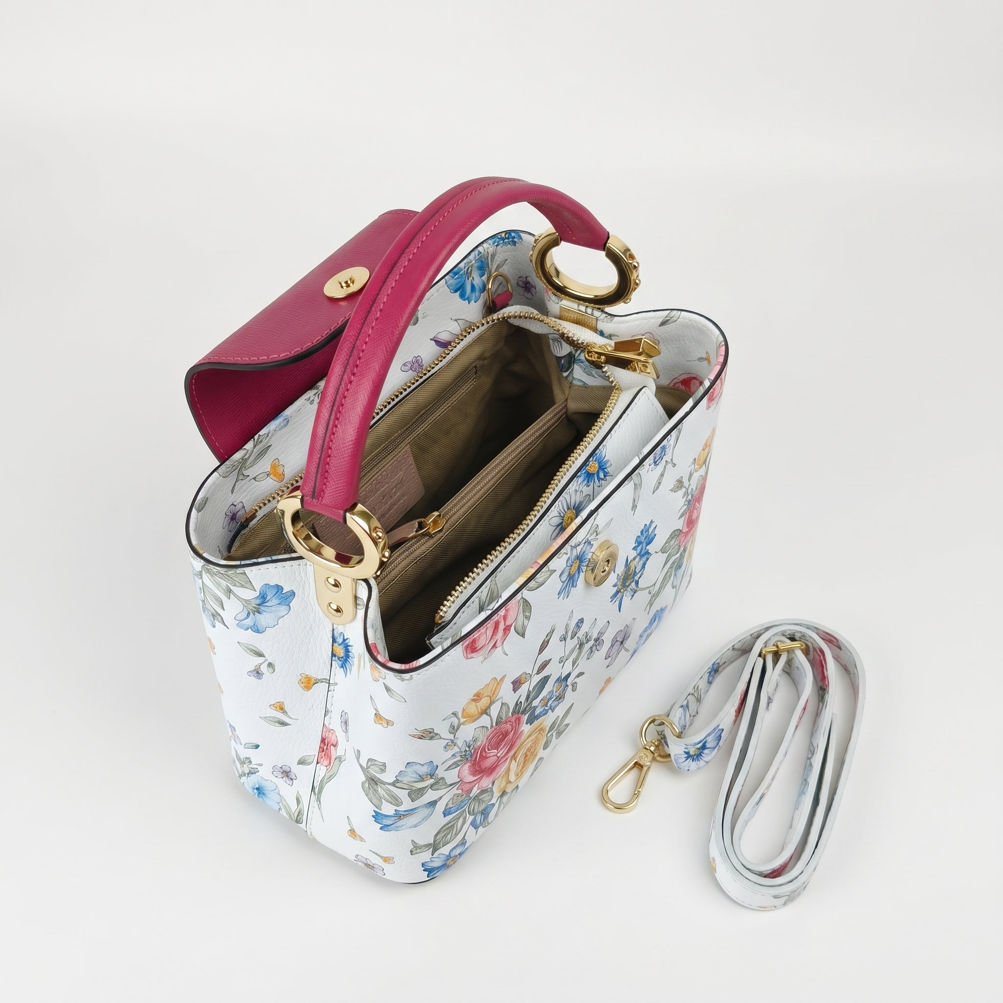 Borsa a Tracolla con Stampa Floreale in Vera Pelle Made in Italy - Stile Donna Bags