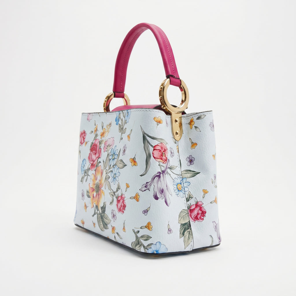 Borsa a Tracolla con Stampa Floreale in Vera Pelle Made in Italy - Stile Donna Bags