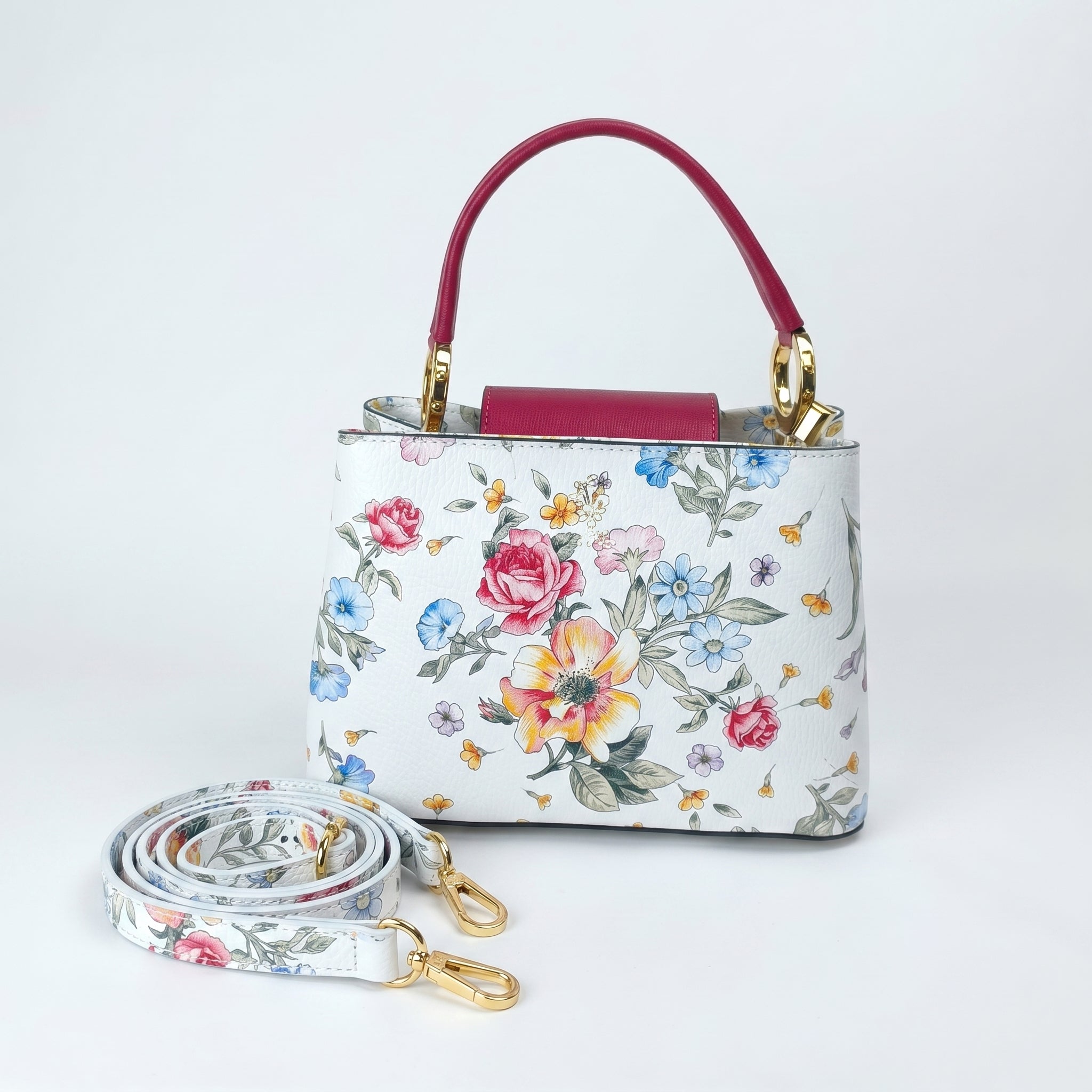Borsa a Tracolla con Stampa Floreale in Vera Pelle Made in Italy - Stile Donna Bags