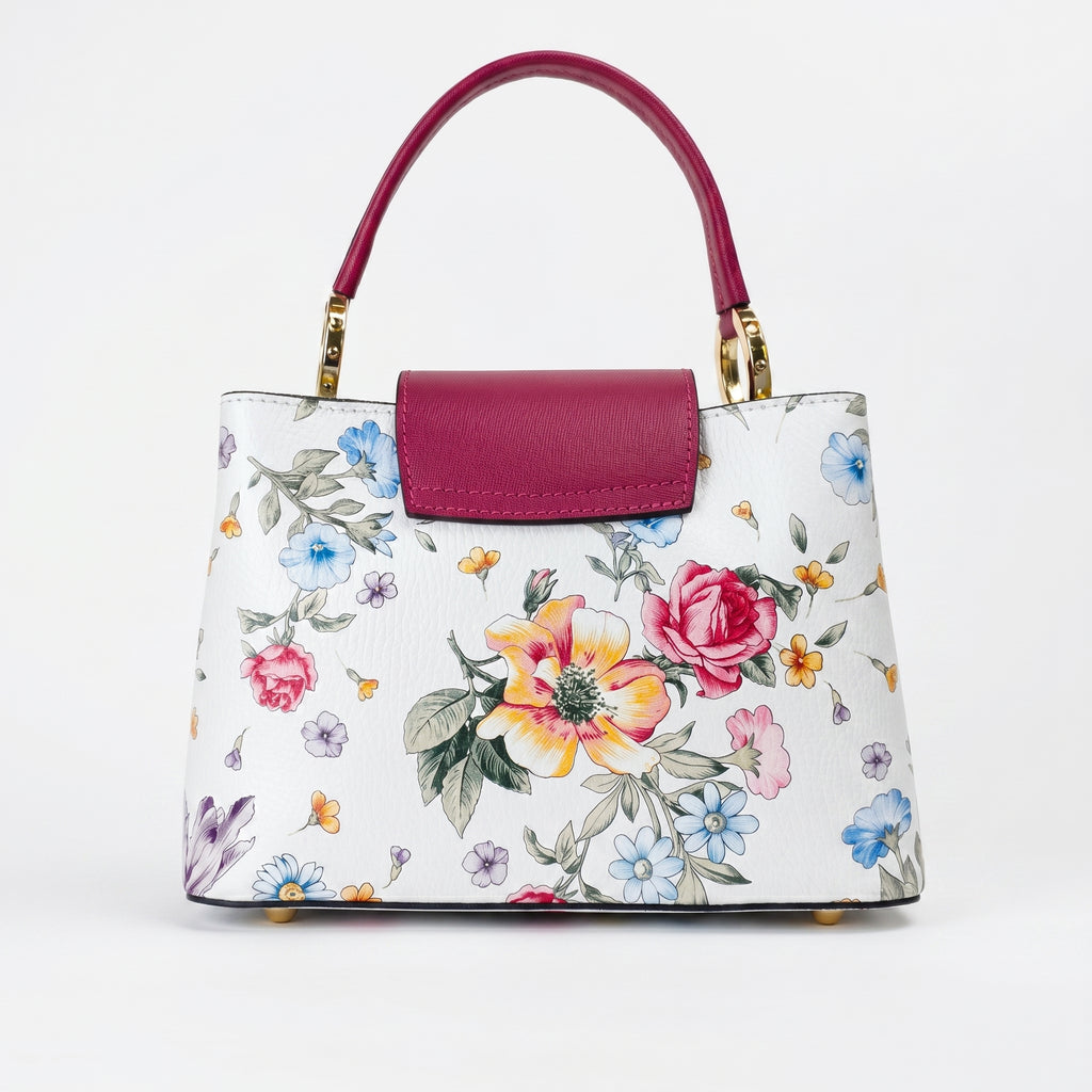 Borsa a Tracolla con Stampa Floreale in Vera Pelle Made in Italy - Stile Donna Bags
