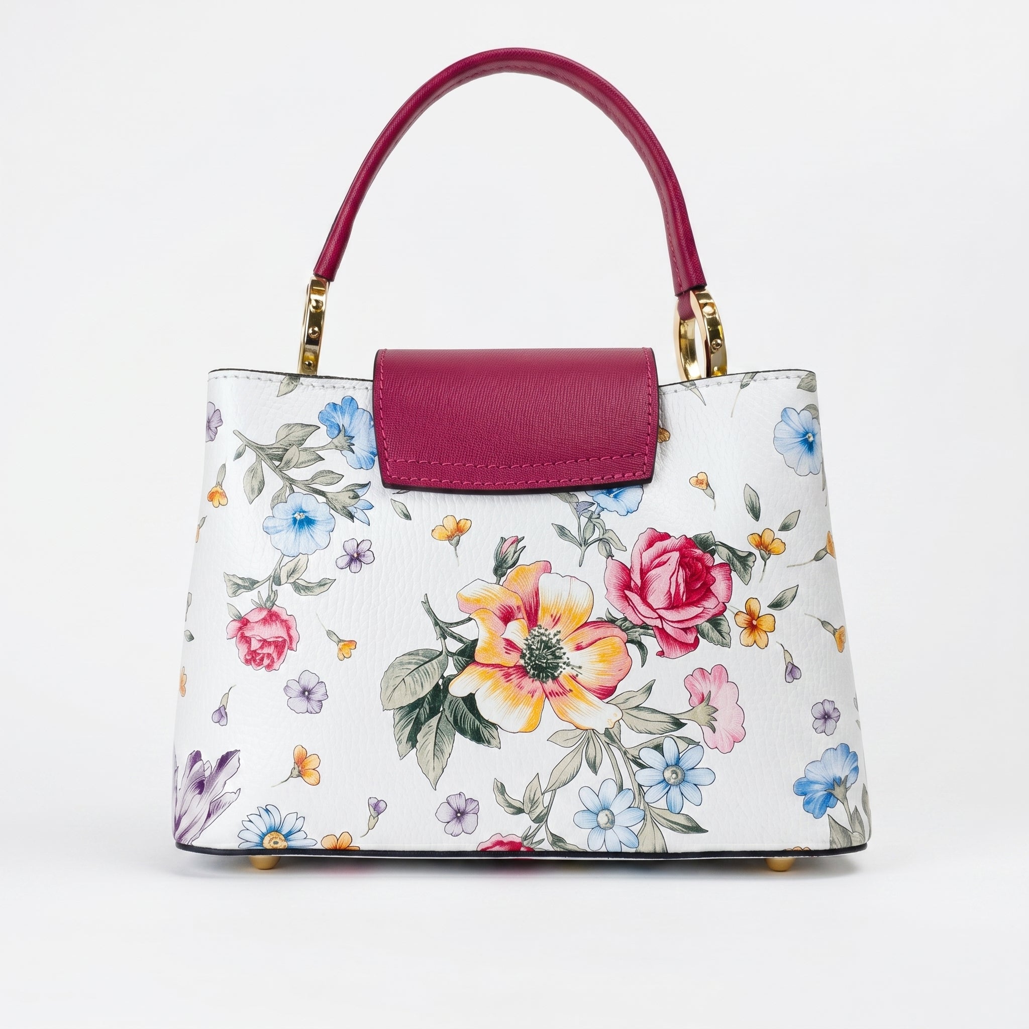 Borsa a Tracolla con Stampa Floreale in Vera Pelle Made in Italy - Stile Donna Bags