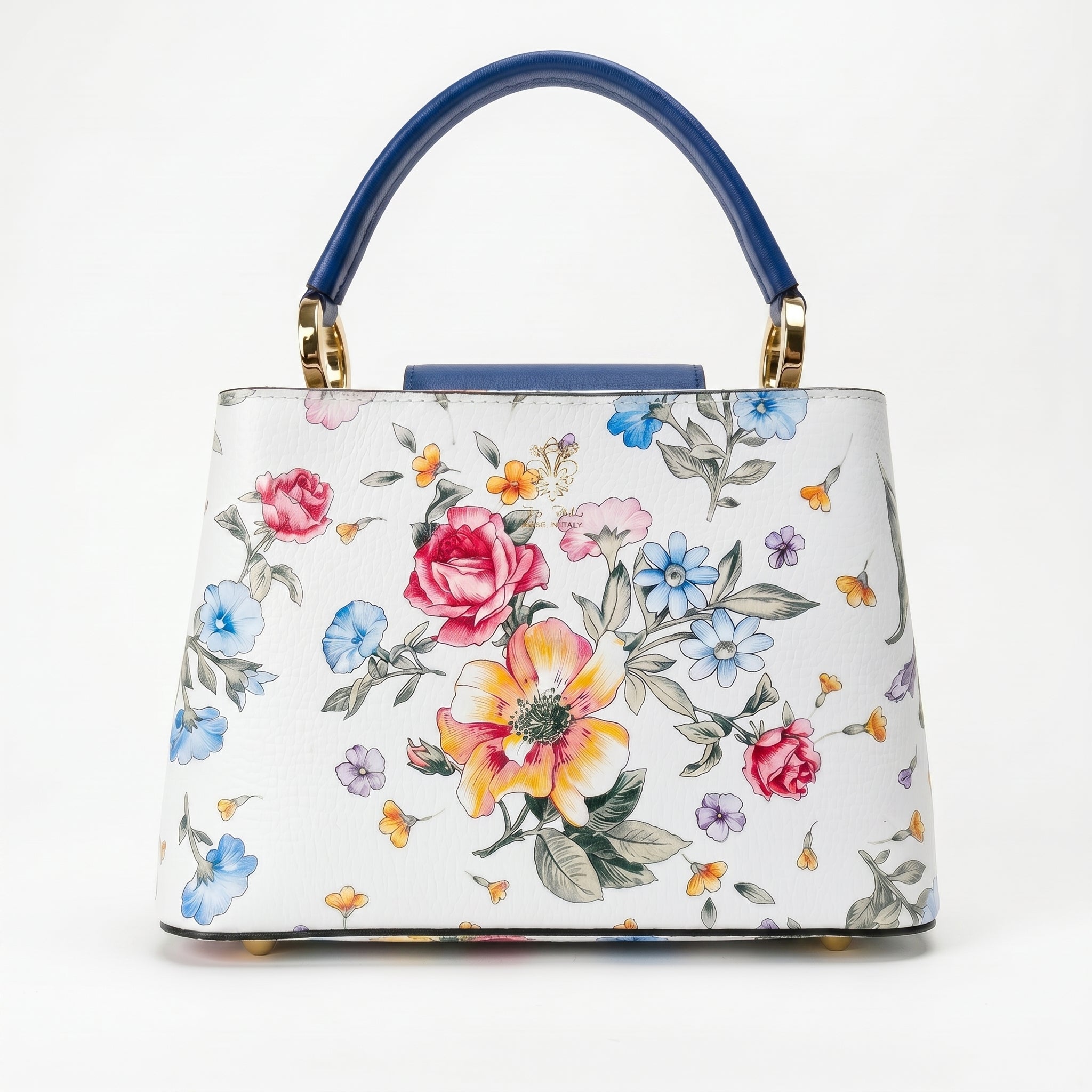 Borsa a Tracolla con Stampa Floreale in Vera Pelle Made in Italy - Stile Donna Bags