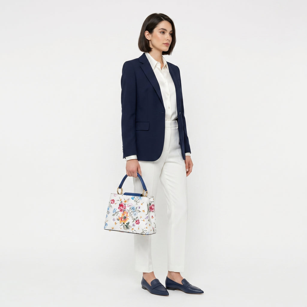 Borsa a Tracolla con Stampa Floreale in Vera Pelle Made in Italy - Stile Donna Bags