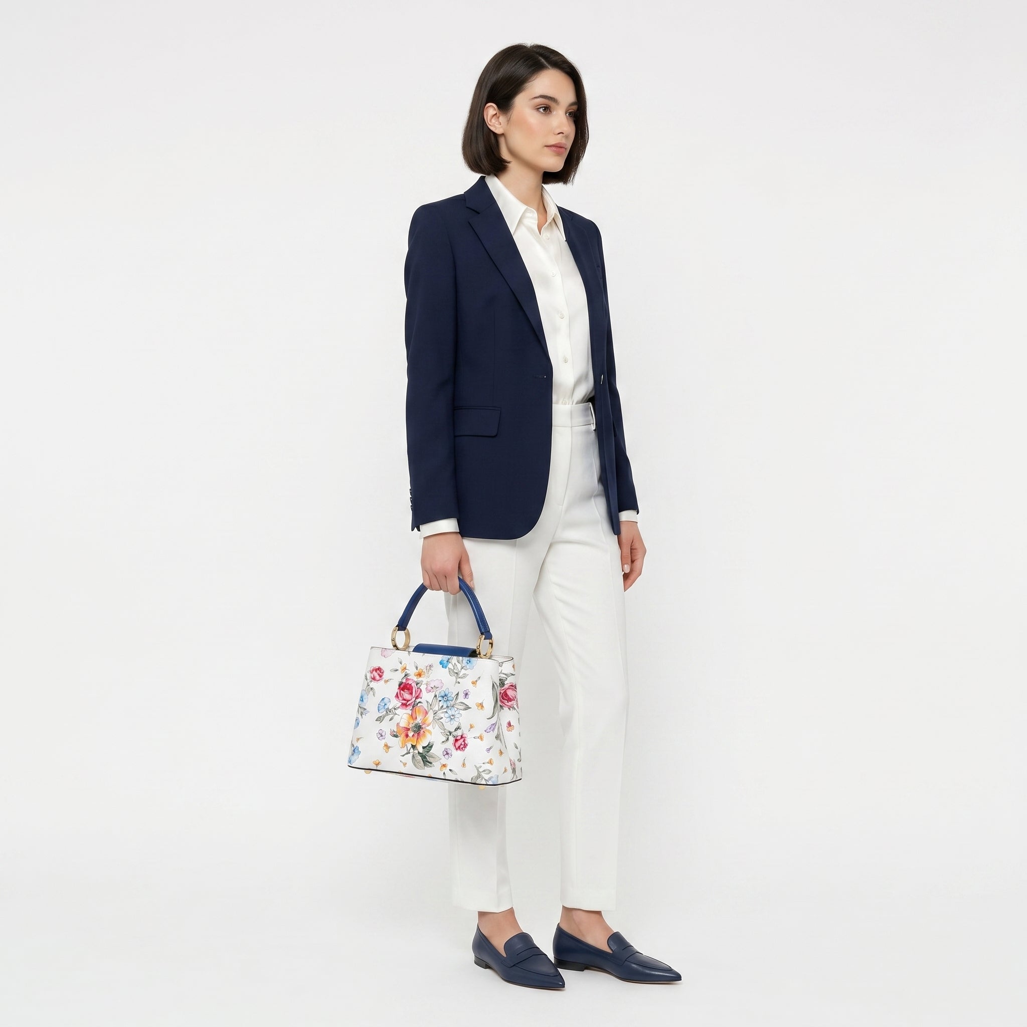 Borsa a Tracolla con Stampa Floreale in Vera Pelle Made in Italy - Stile Donna Bags