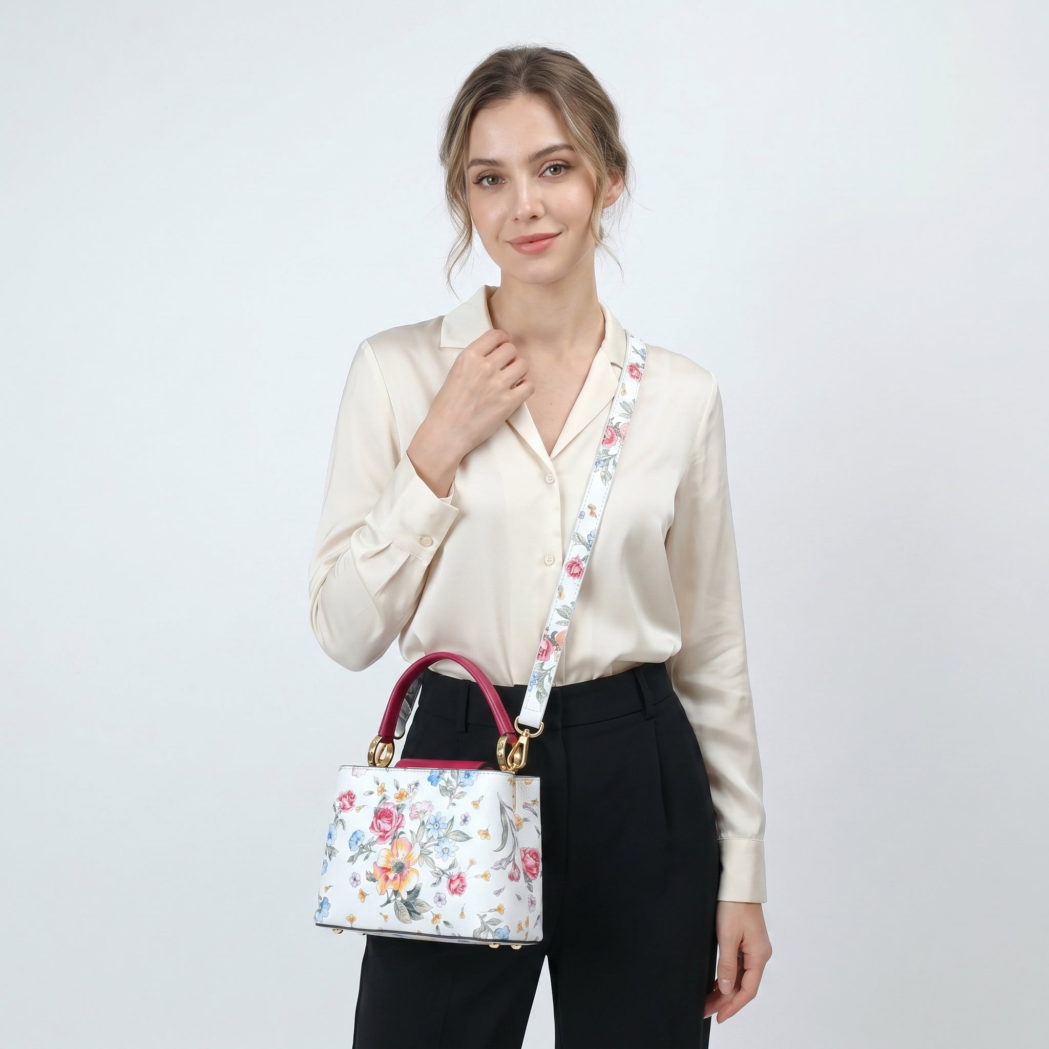 Borsa a Tracolla con Stampa Floreale in Vera Pelle Made in Italy - Stile Donna Bags